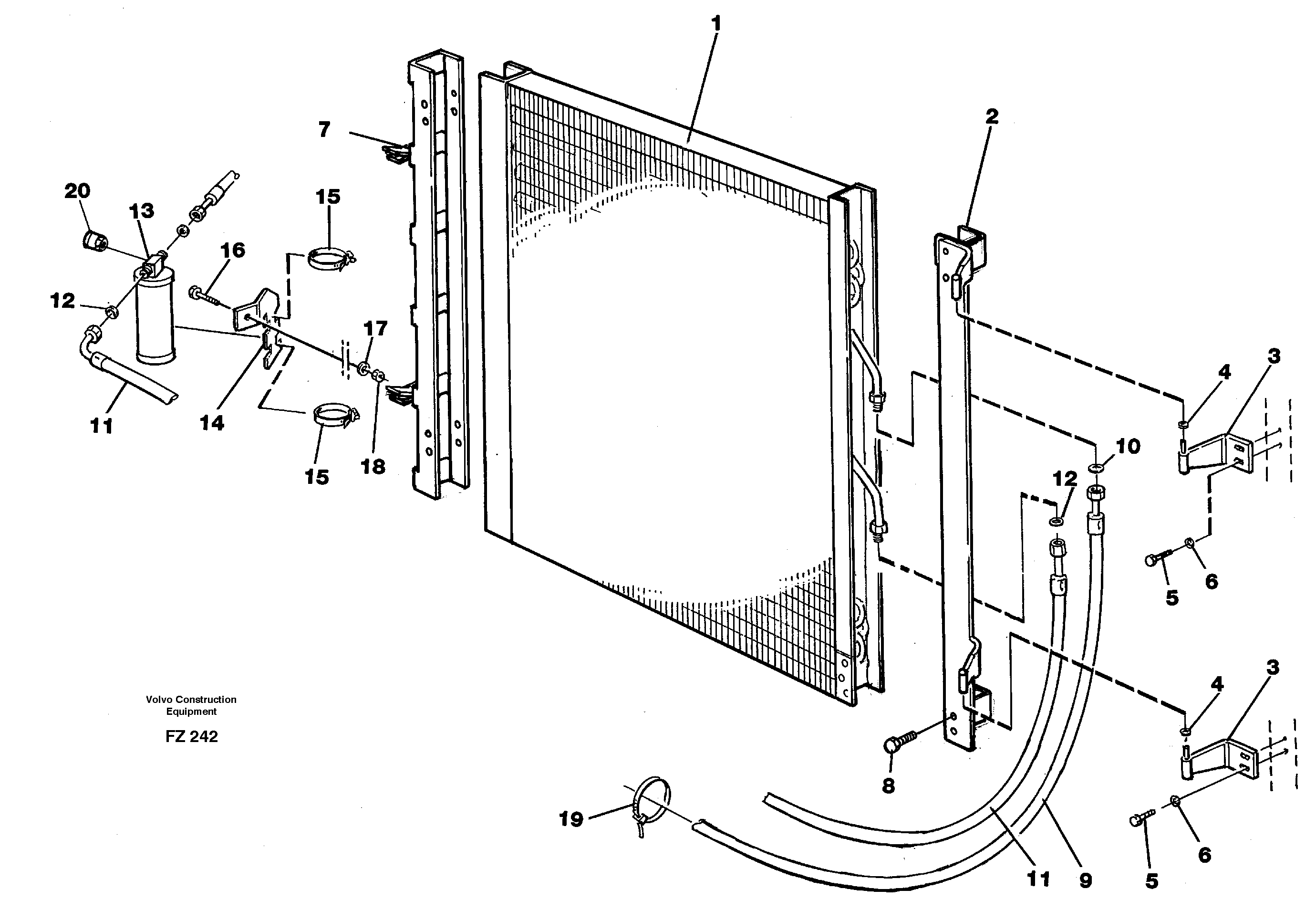 Схема запчастей Volvo EC150C - 39245 Condensor with fitting parts Cooling agent R134 A EC150C SER NO 254-