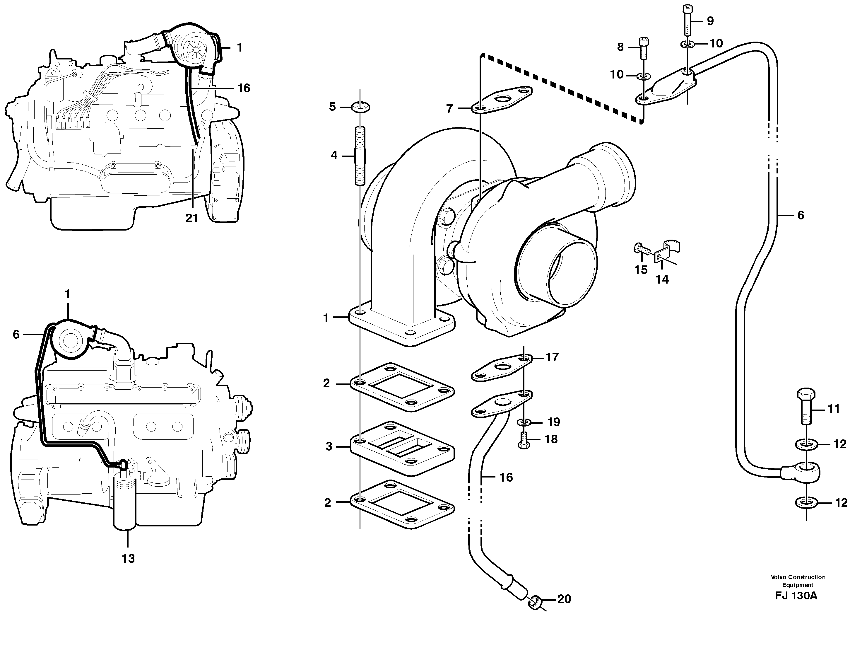 Схема запчастей Volvo EC200 - 61857 Турбокомпрессор (турбина) с установочными деталями EC200 ?KERMAN ?KERMAN EC200