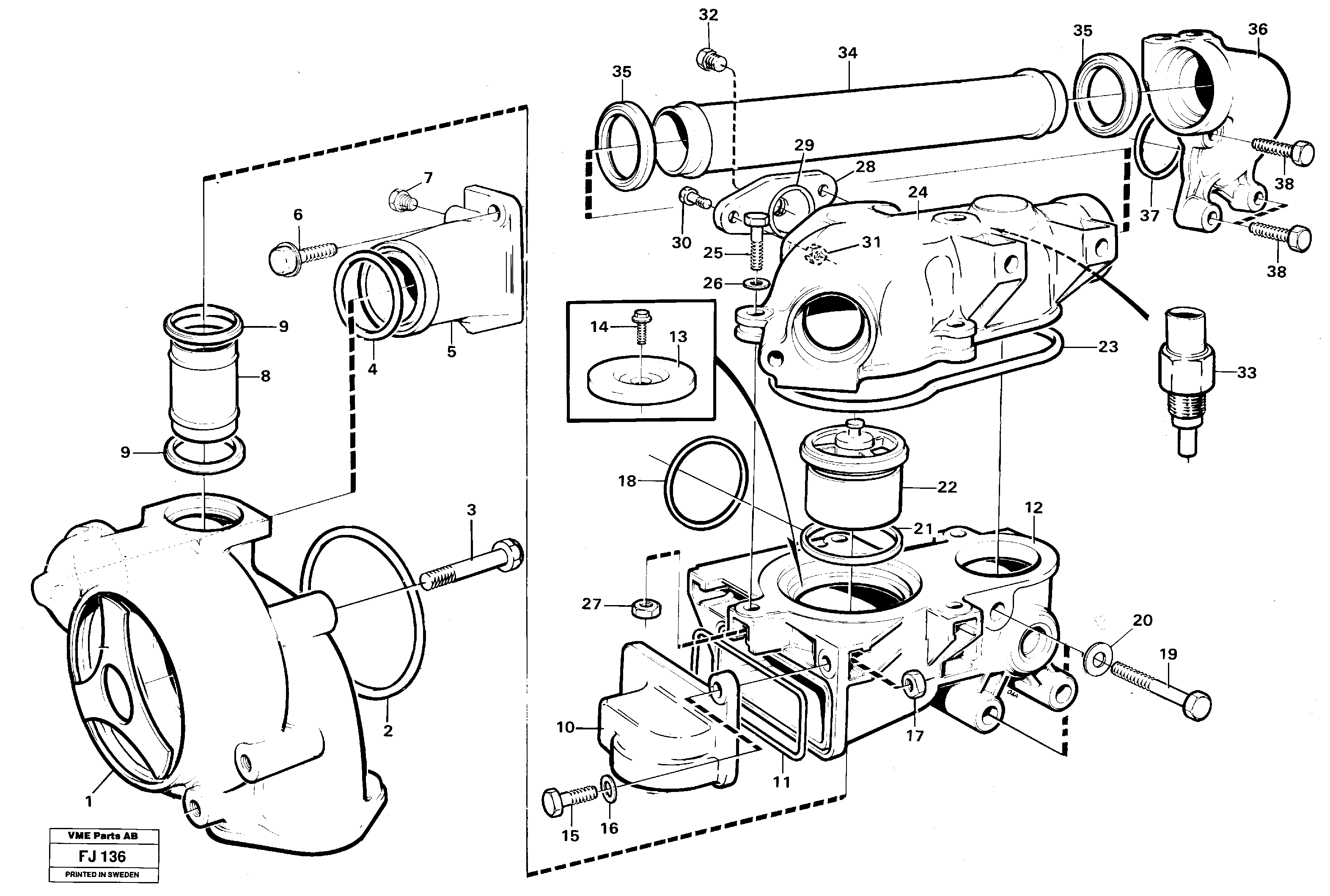 Схема запчастей Volvo EC200 - 14508 Water pump and thermostat EC200 ?KERMAN ?KERMAN EC200