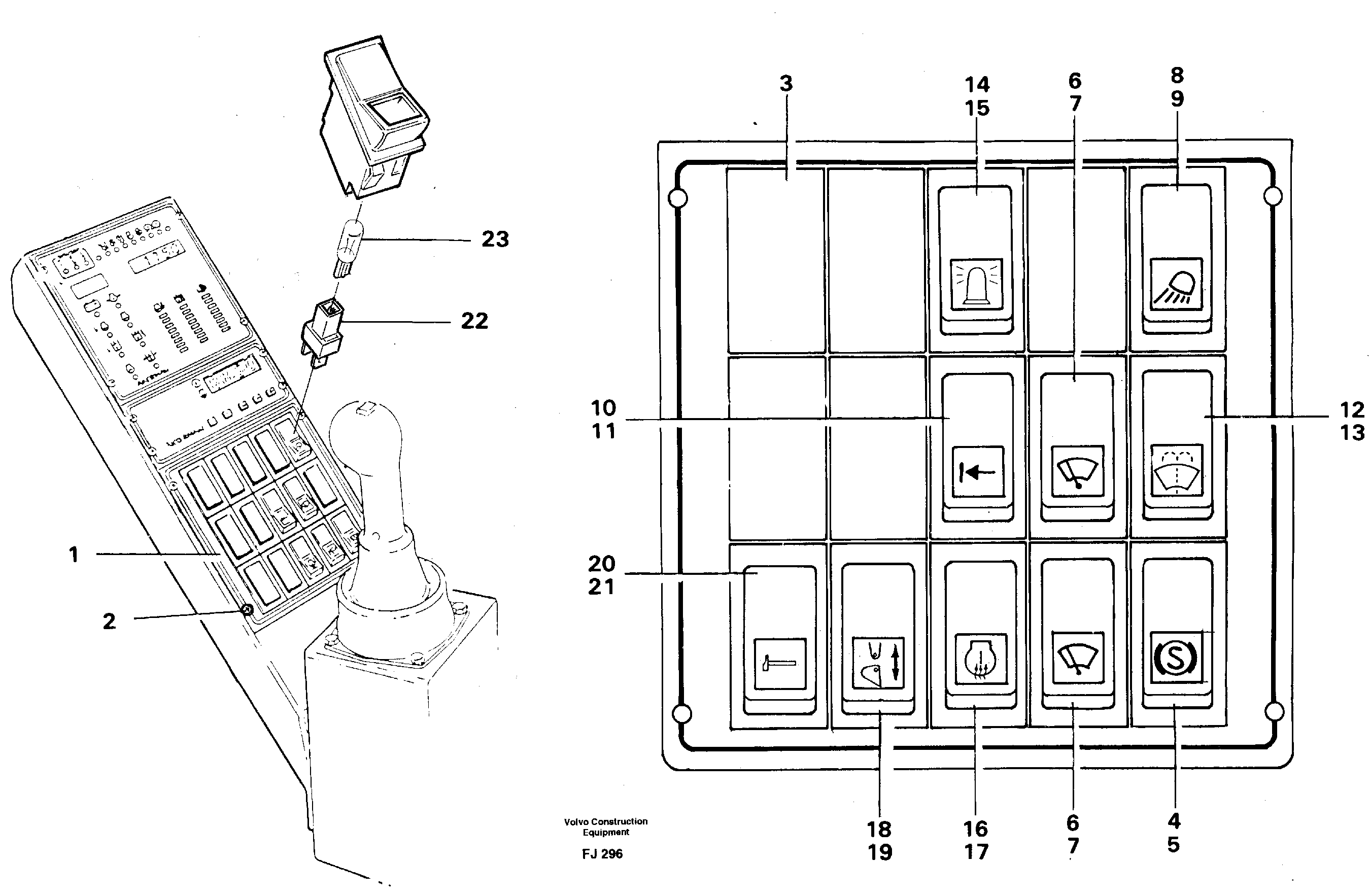 Схема запчастей Volvo EC200 - 44303 Toggle switch panel EC200 ?KERMAN ?KERMAN EC200