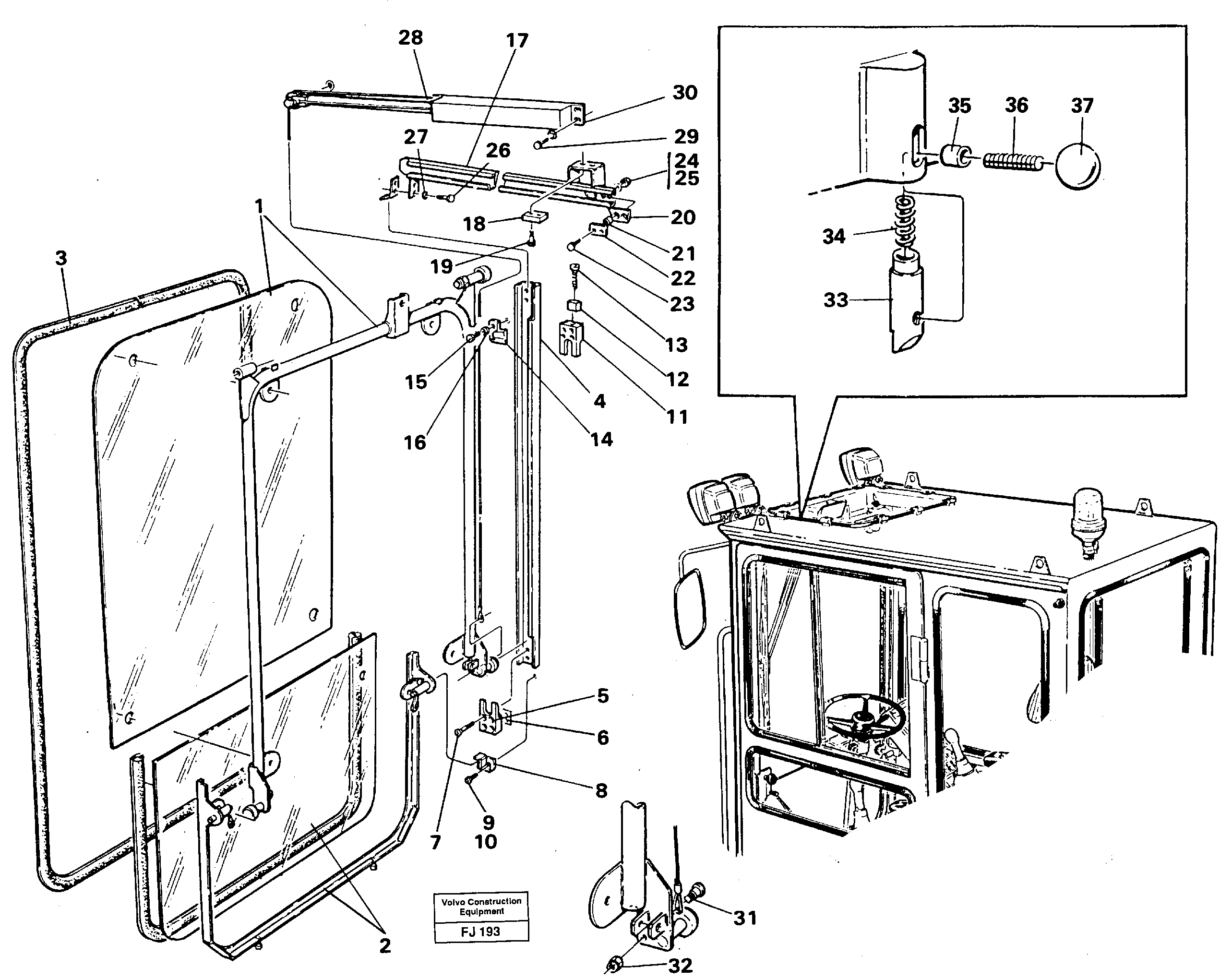 Схема запчастей Volvo EC200 - 43073 Front window Lifting device EC200 ?KERMAN ?KERMAN EC200