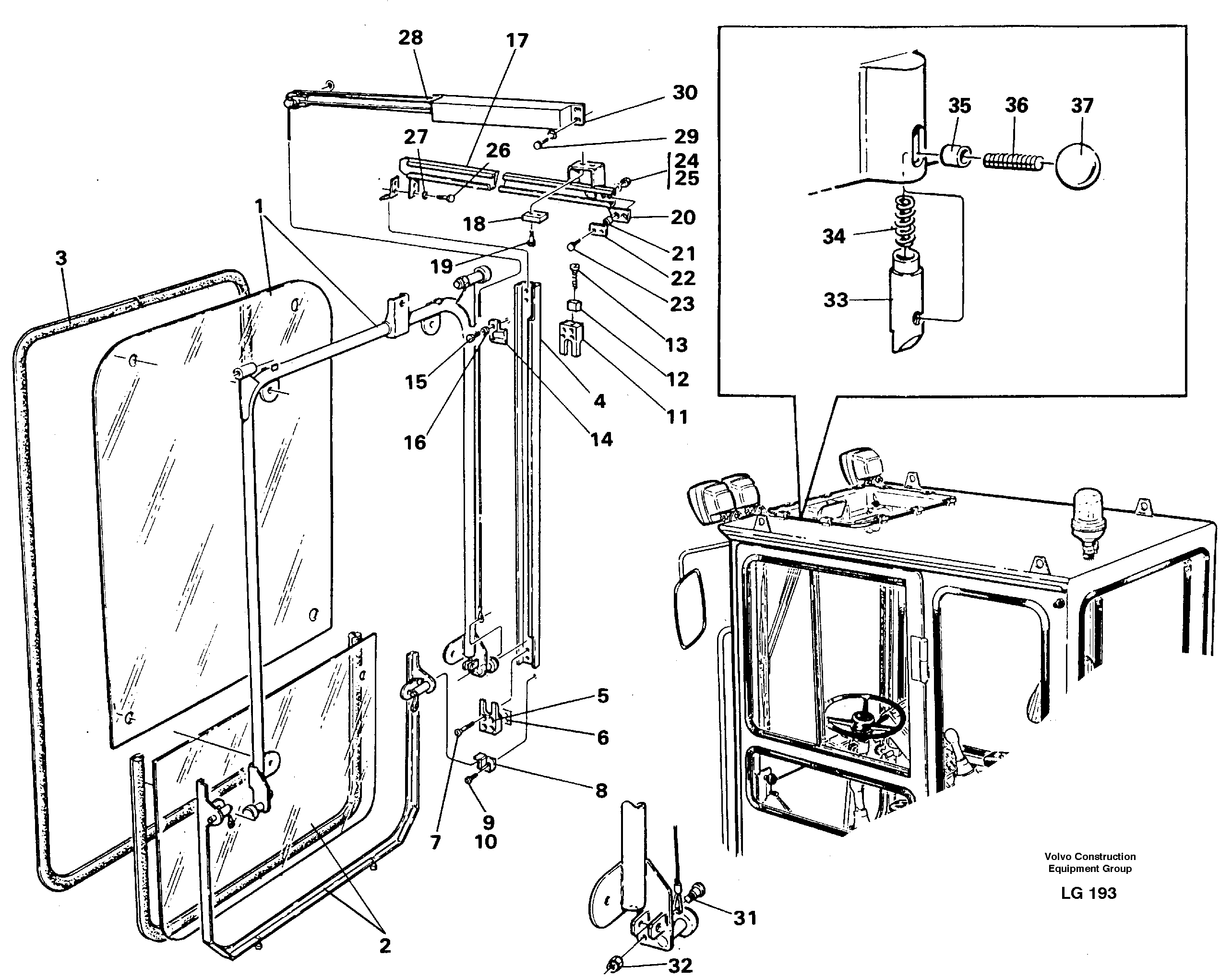 Схема запчастей Volvo EC200 - 41075 Front window Lifting device EC200 SER NO 2760-