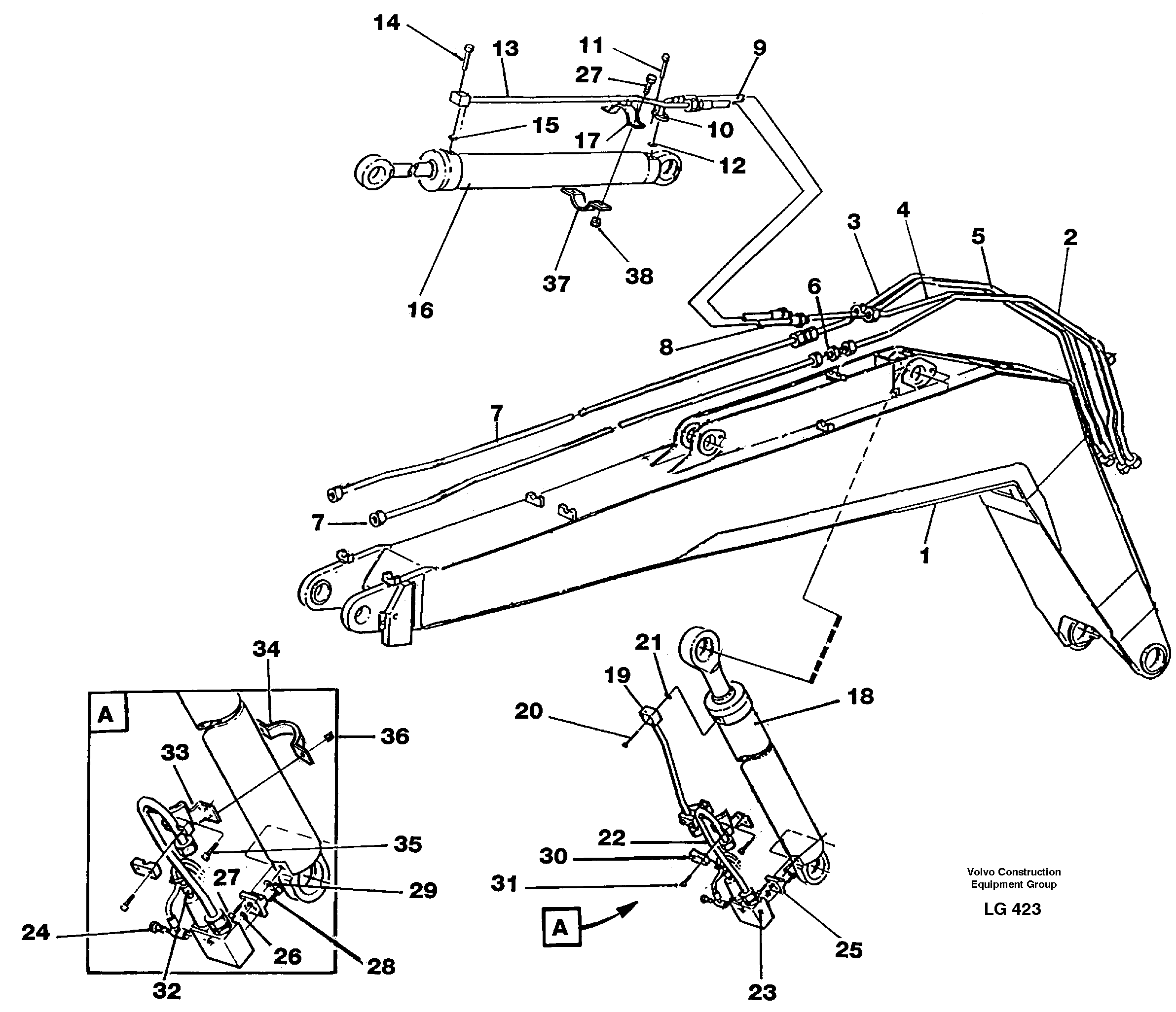 Схема запчастей Volvo EC200 - 38563 Hydraulic system, boom 5.20 m EC200 SER NO 2760-