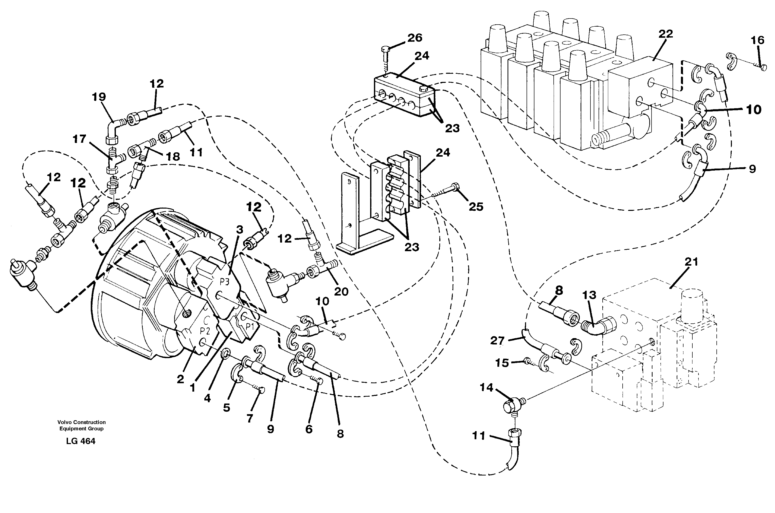 Схема запчастей Volvo EC200 - 88594 Hydraulic system, feeding lines EC200 SER NO 2760-