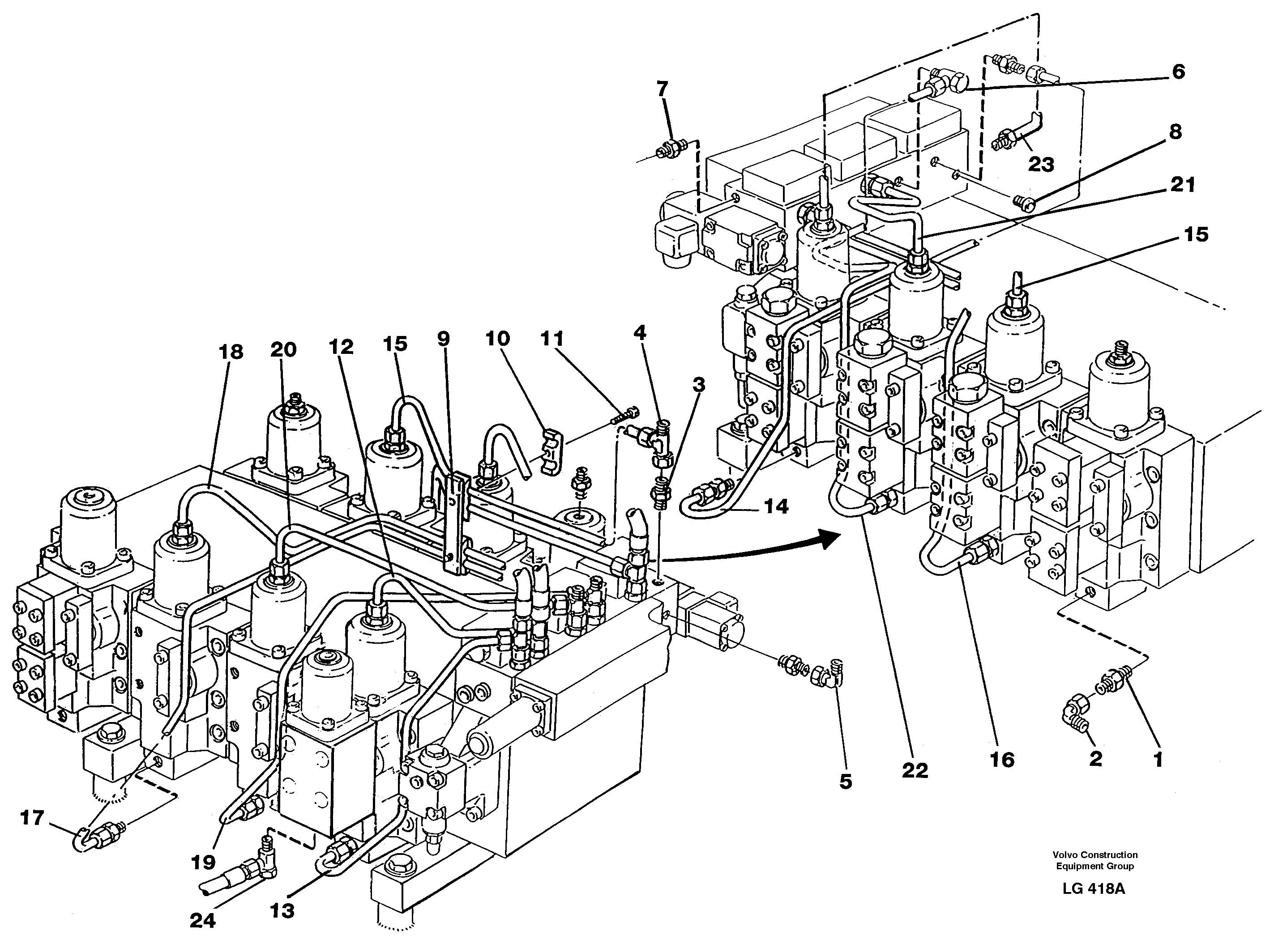 Схема запчастей Volvo EC200 - 41484 Main valve assembly, tubes connections EC200 SER NO 2760-