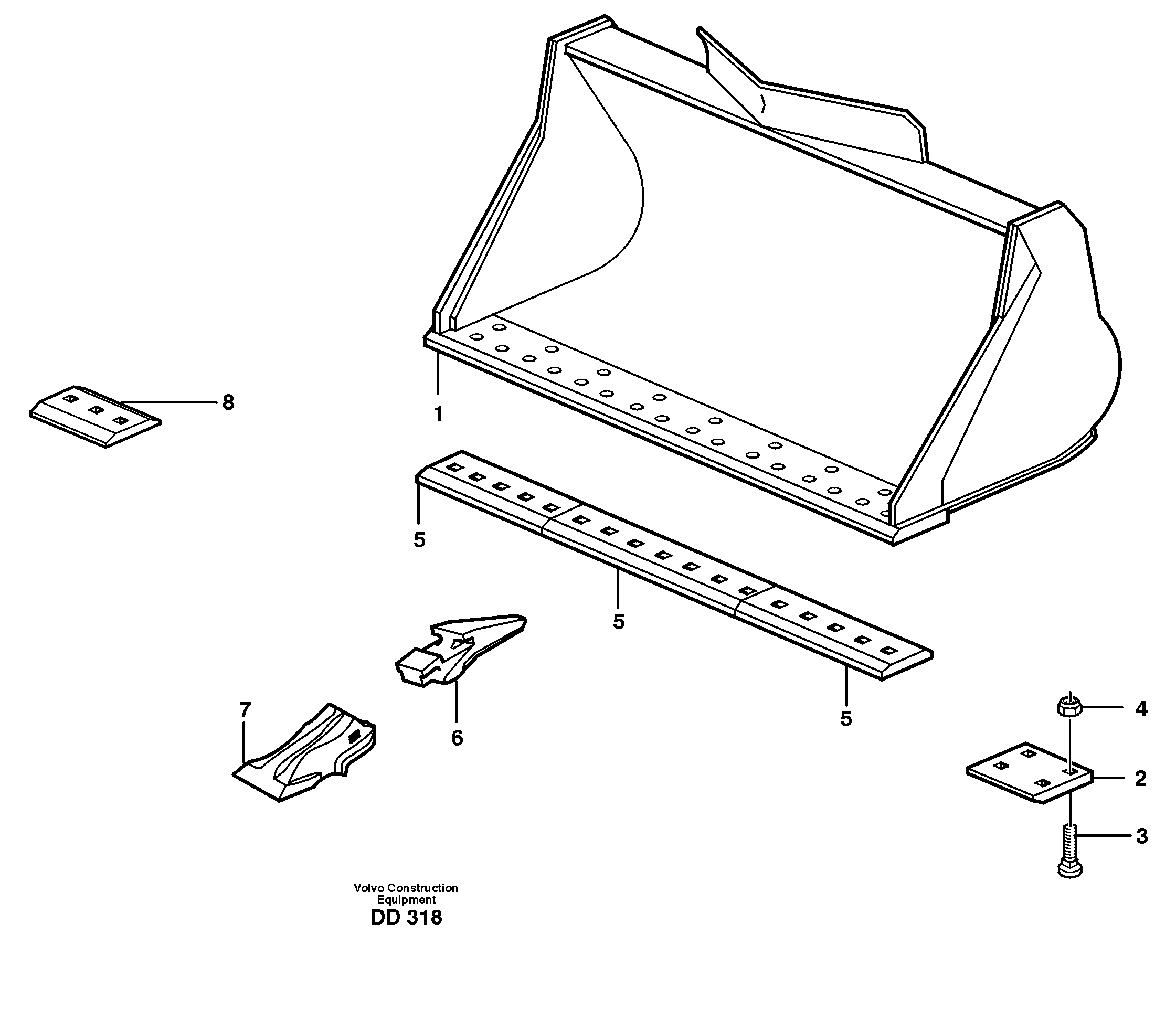 Схема запчастей Volvo EC230B - 22453 Bucket, straight lip, alt. edge savers or teeth ATTACHMENTS ATTACHMENTS BUCKETS