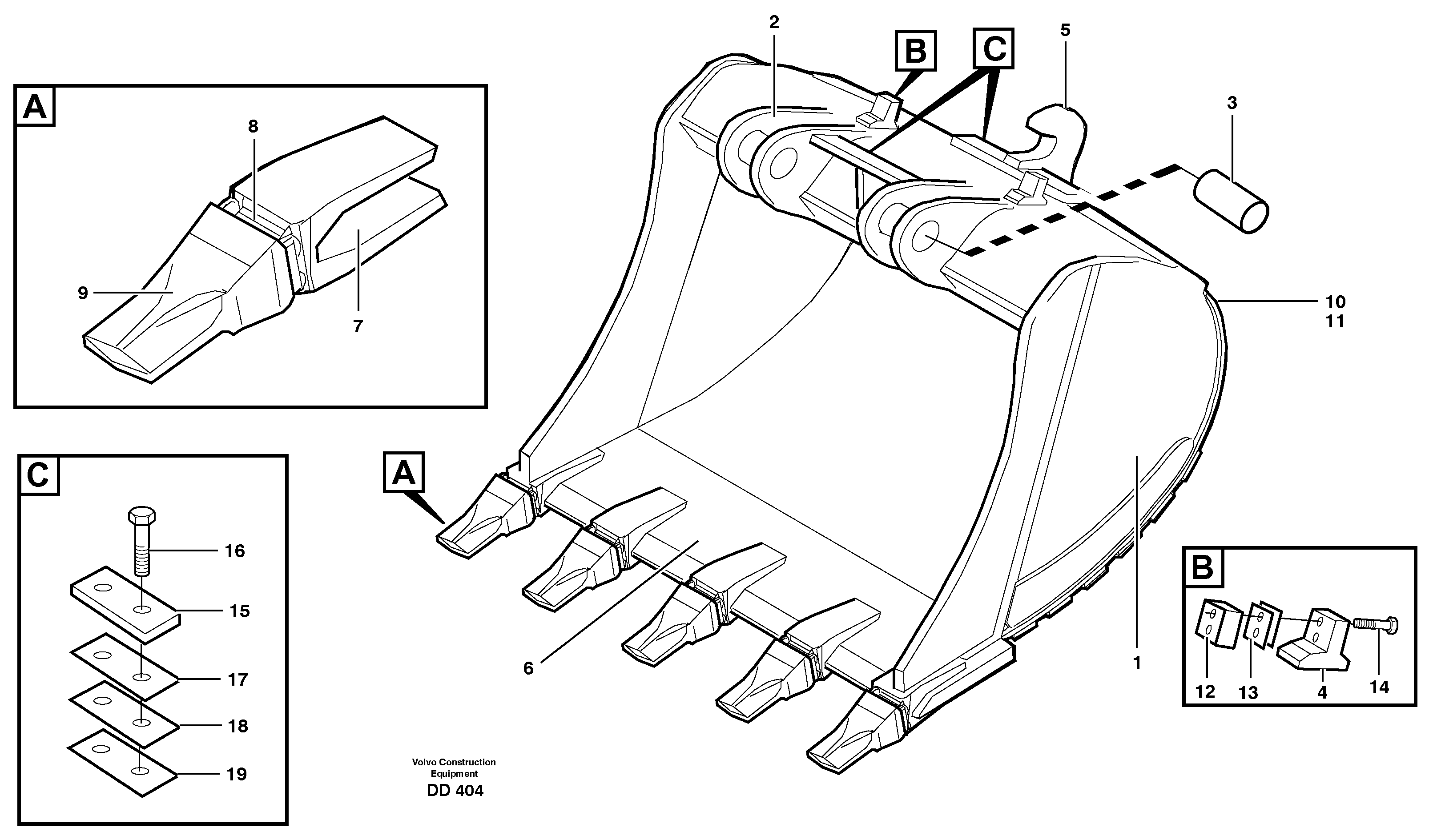 Схема запчастей Volvo EC230B - 35401 Buckets for Quickfit, S3 Esco Super V ATTACHMENTS ATTACHMENTS BUCKETS