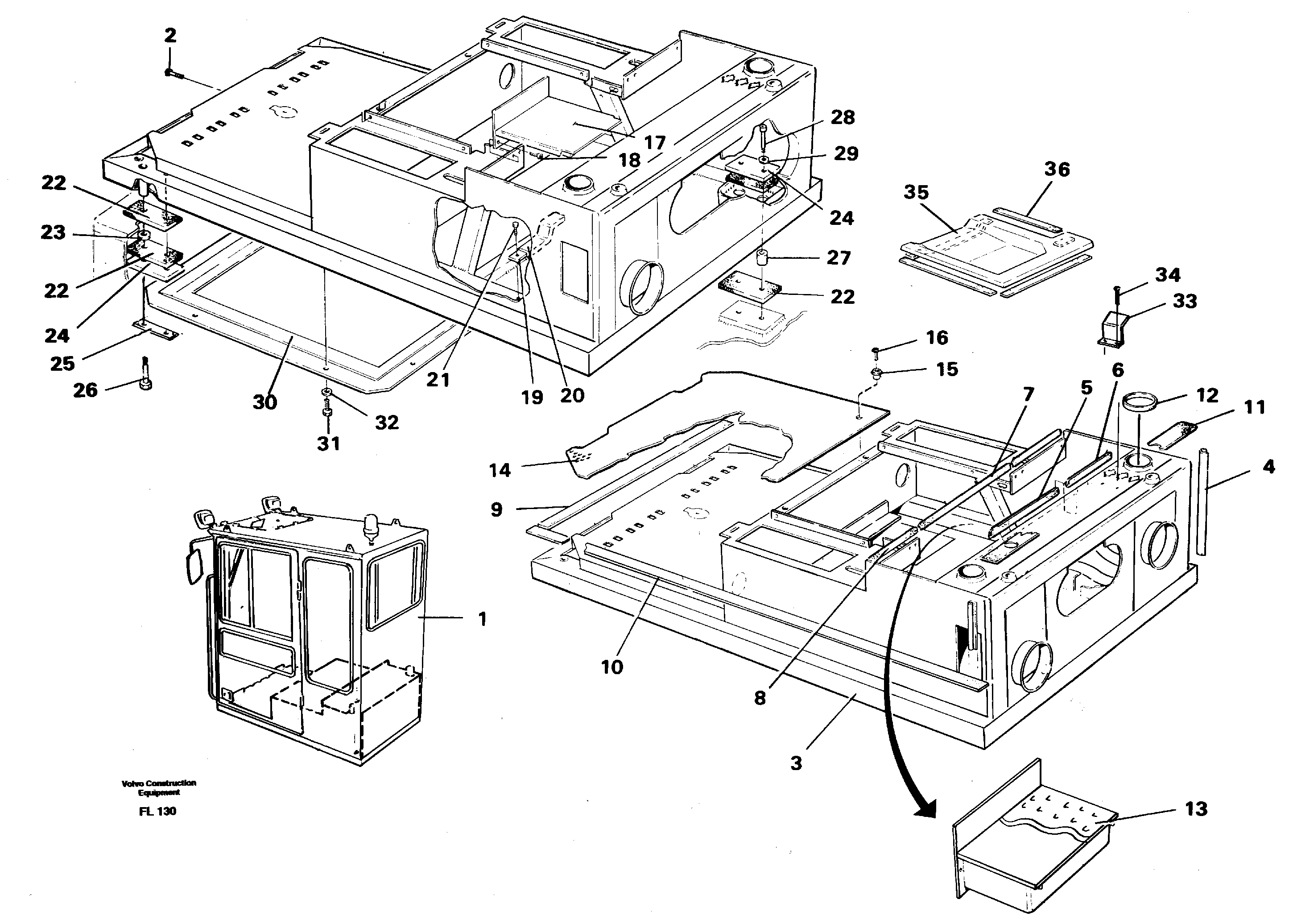 Схема запчастей Volvo EC450 - 36333 Drivers cab and cabin floor EC450 ?KERMAN ?KERMAN EC450 SER NO - 1781