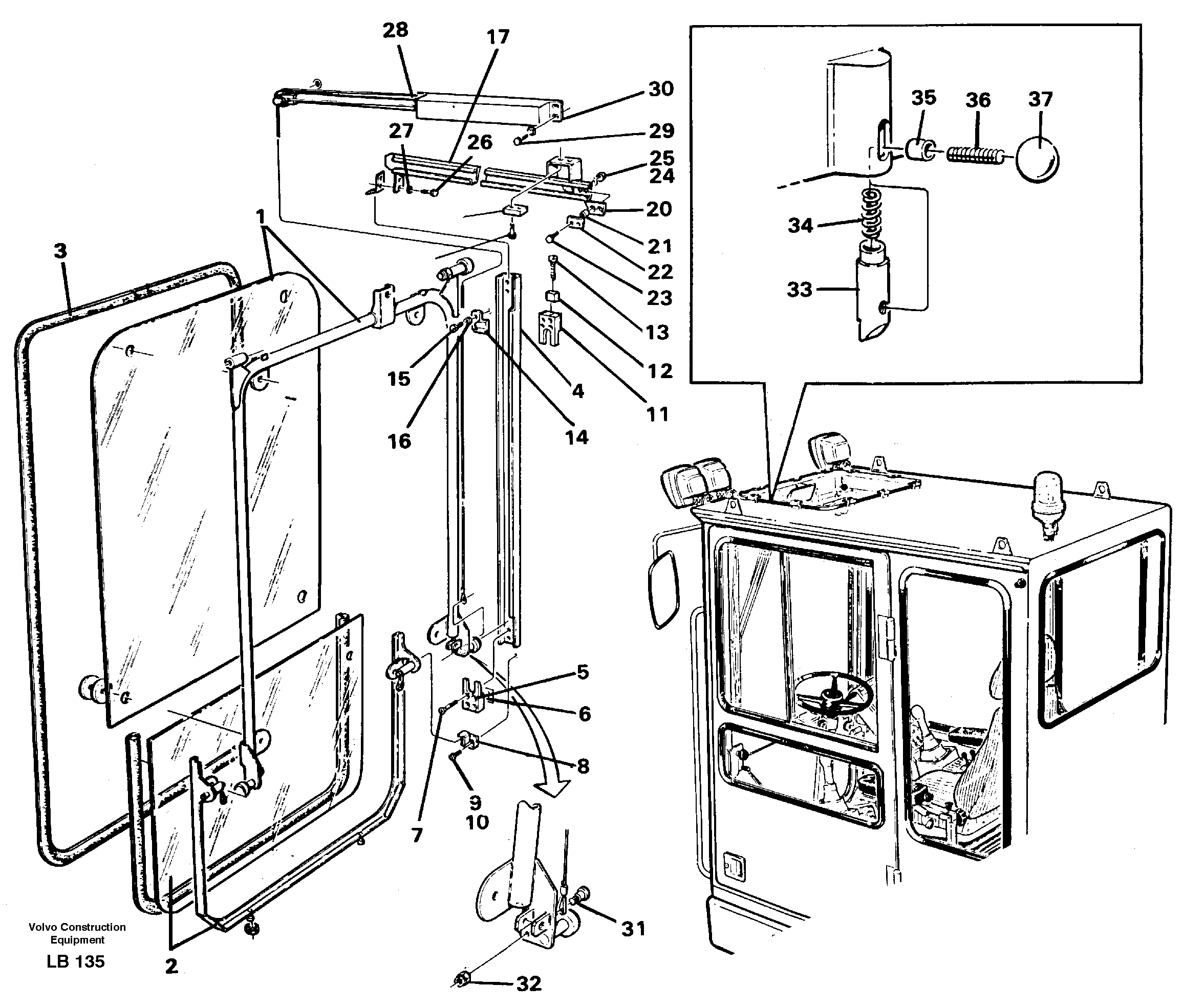 Схема запчастей Volvo EC450 - 43546 Front window Lifting device EC450 SER NO 1782-1909