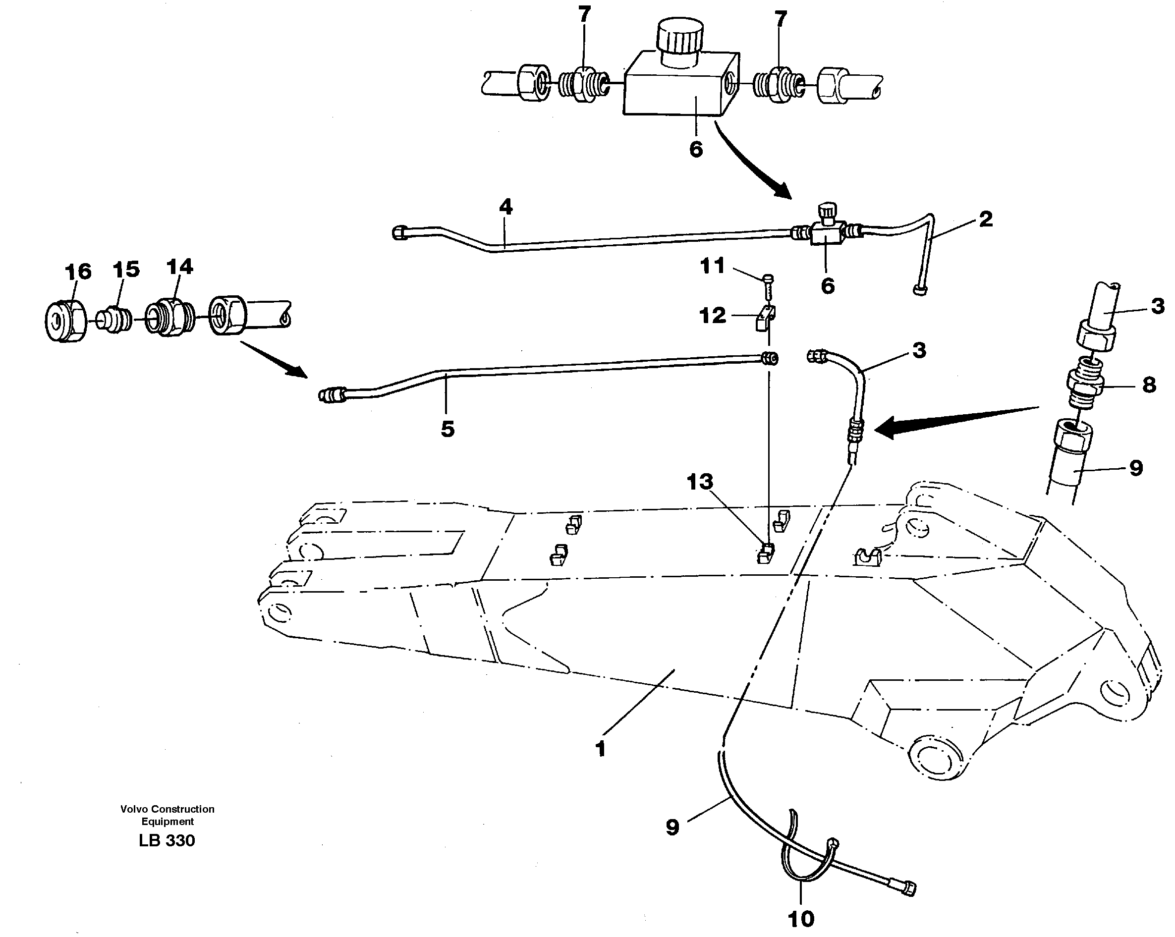Схема запчастей Volvo EC450 - 36879 Slope bucket equipment ondipper 2.25 m/ 2.80 m incl tubings on left side EC450 SER NO 1782-1909