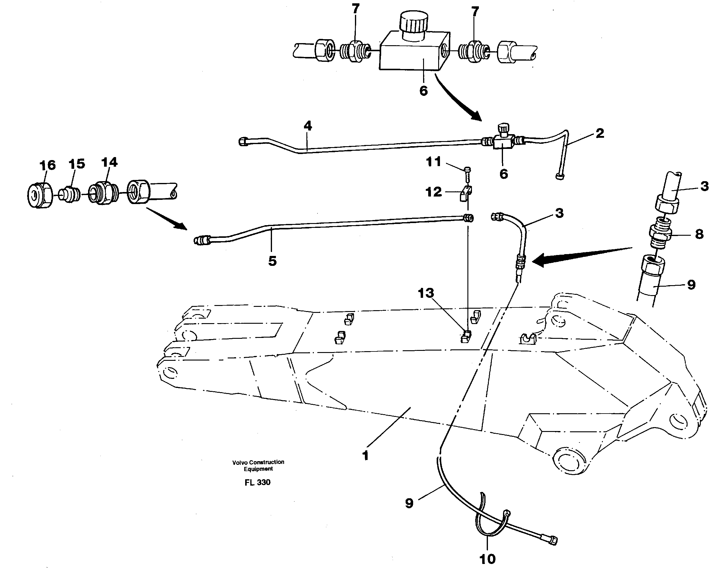 Схема запчастей Volvo EC450 - 33347 Slope bucket equipment ondipper 2.25 m/ 2.80 m incl tubings on left side EC450 ?KERMAN ?KERMAN EC450 SER NO - 1781