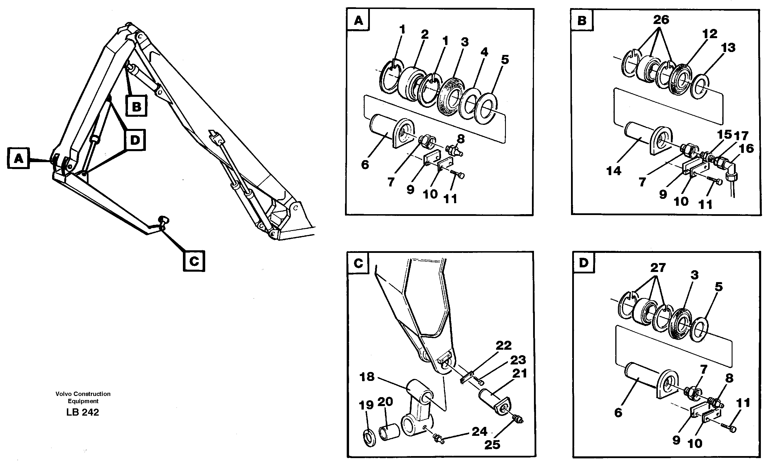 Схема запчастей Volvo EC450 - 37837 Attachements, dipper arm,handling equipment, 3 pcs EC450 SER NO 1782-1909