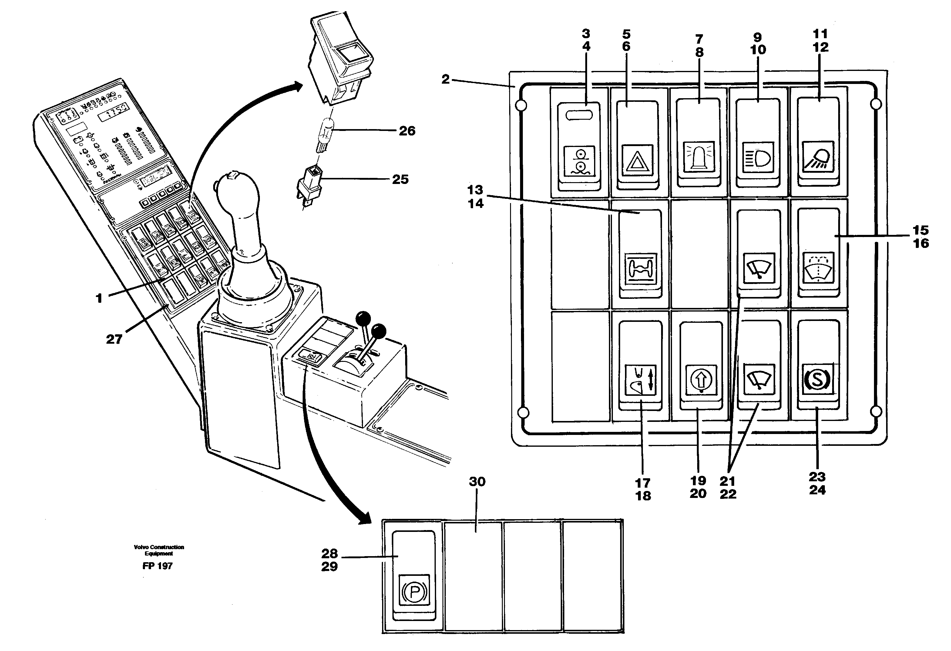 Схема запчастей Volvo EW150C - 62158 Rocker switch panel EW150C ?KERMAN ?KERMAN EW150C SER NO - 688