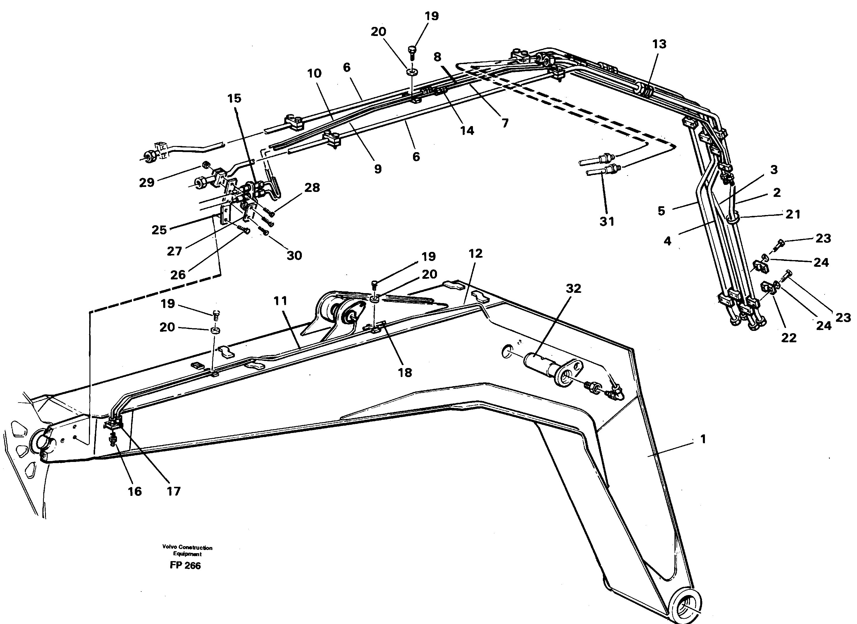 Схема запчастей Volvo EW150C - 9867 Pipes and fittings, boom 6.65 m EW150C ?KERMAN ?KERMAN EW150C SER NO - 688