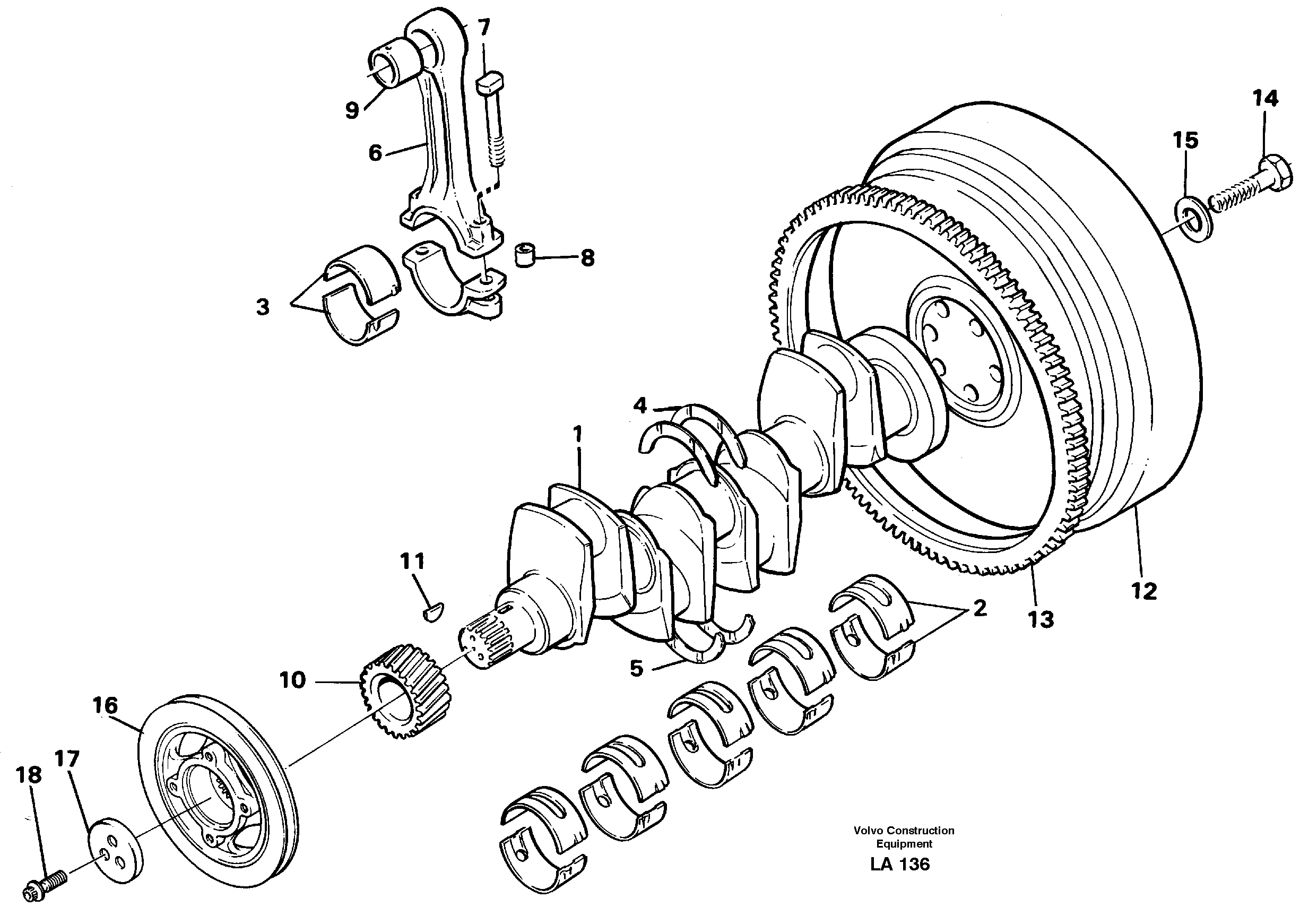 Схема запчастей Volvo EW150C - 27346 Crankshaft and related parts EW150C SER NO 689-