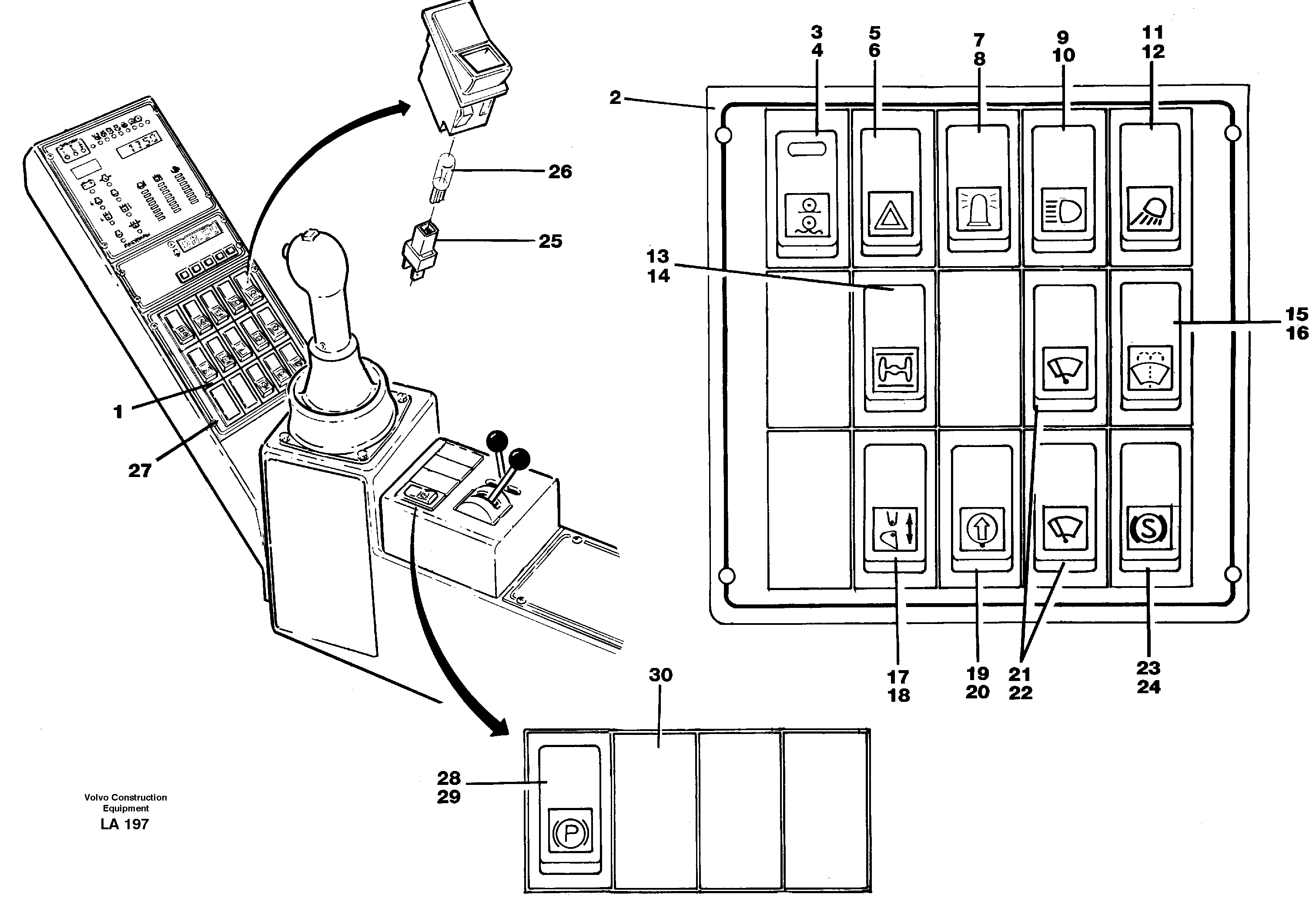 Схема запчастей Volvo EW150C - 62163 Rocker switch panel EW150C SER NO 689-