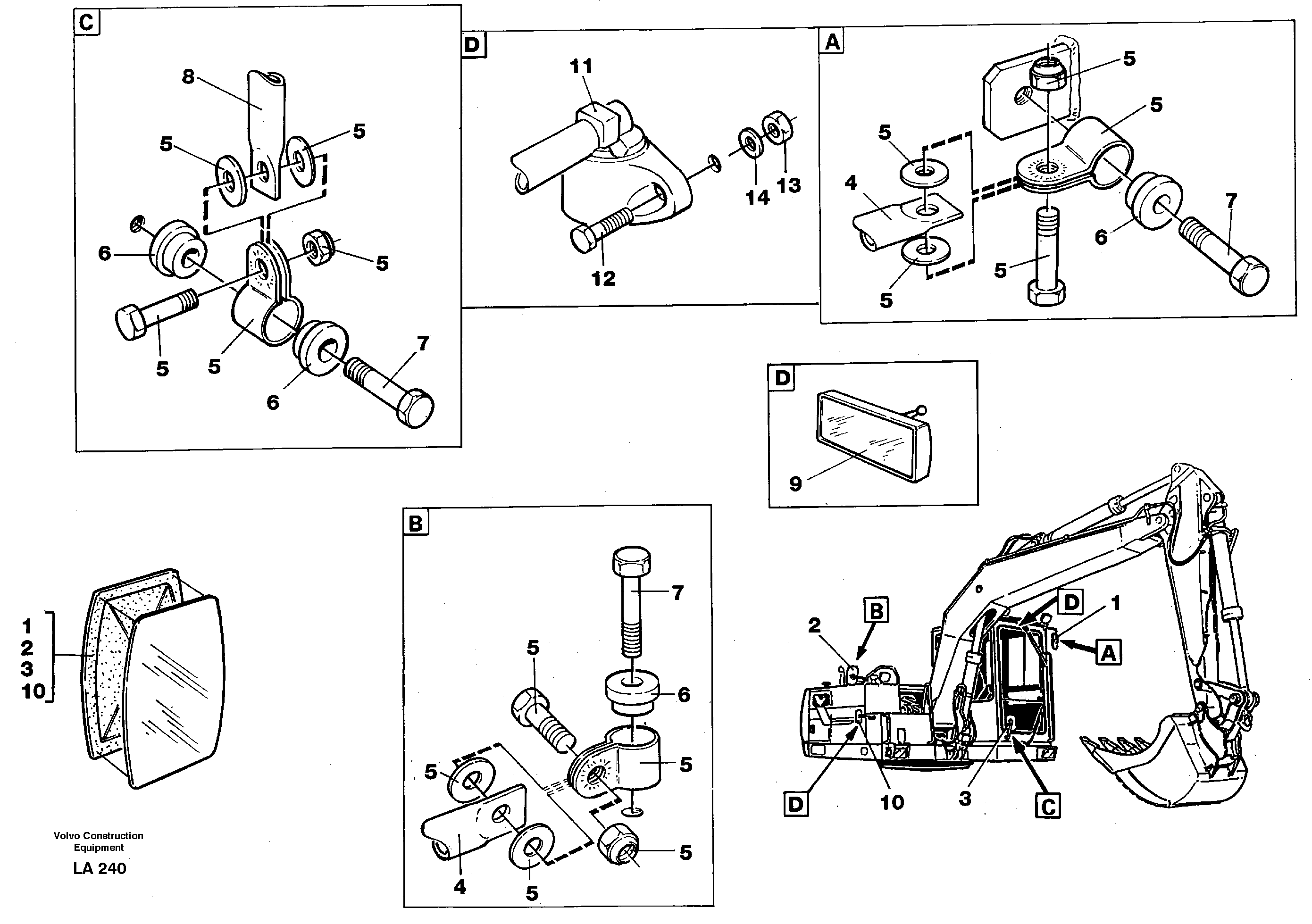 Схема запчастей Volvo EW150C - 47350 Rear view mirror EW150C SER NO 689-