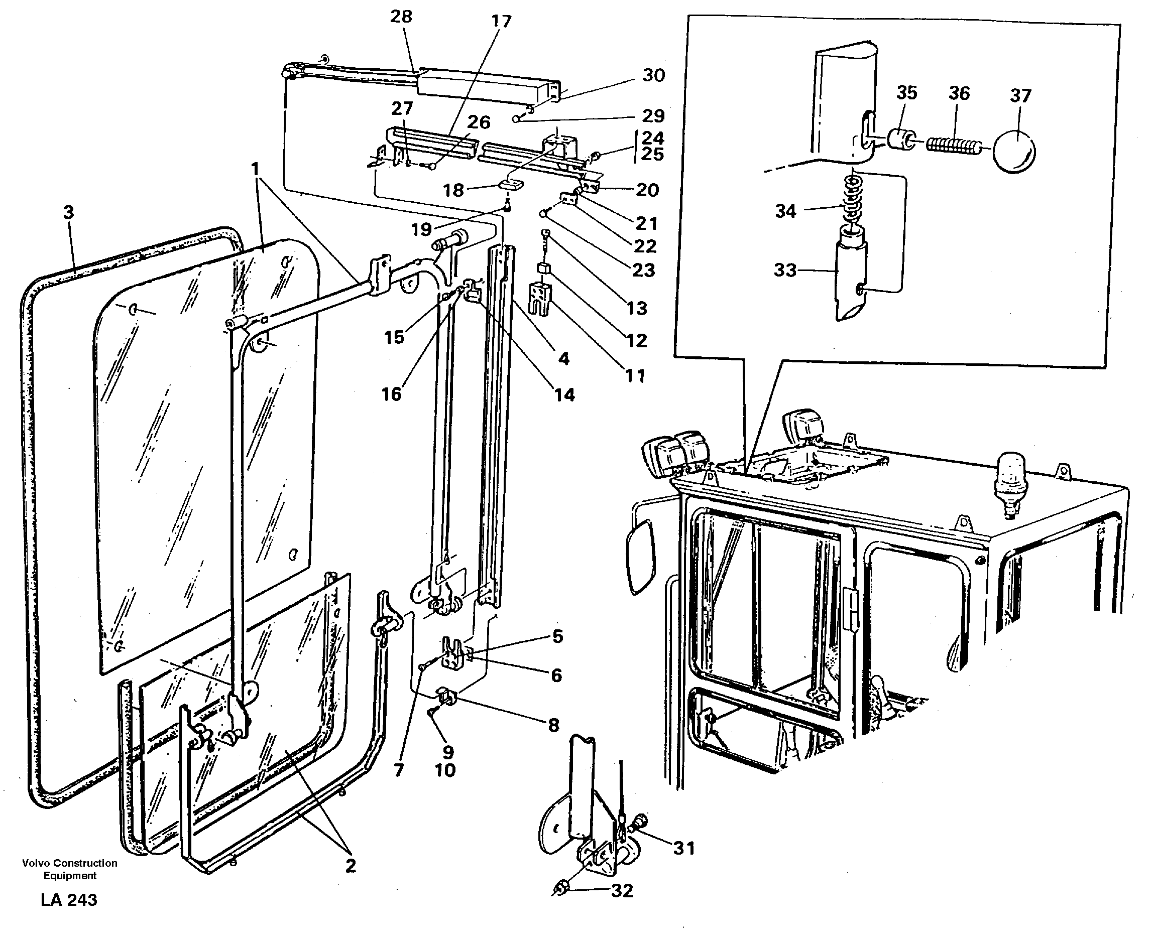 Схема запчастей Volvo EW150C - 48018 Front window, Lifting device EW150C SER NO 689-