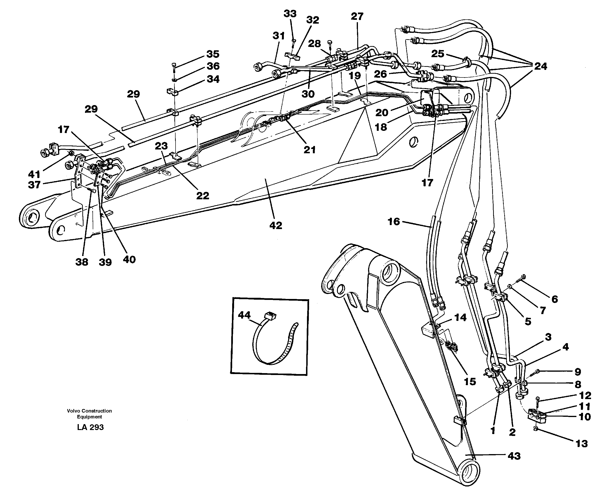 Схема запчастей Volvo EW150C - 44128 Pipes and fittings, adjustable boom EW150C SER NO 689-
