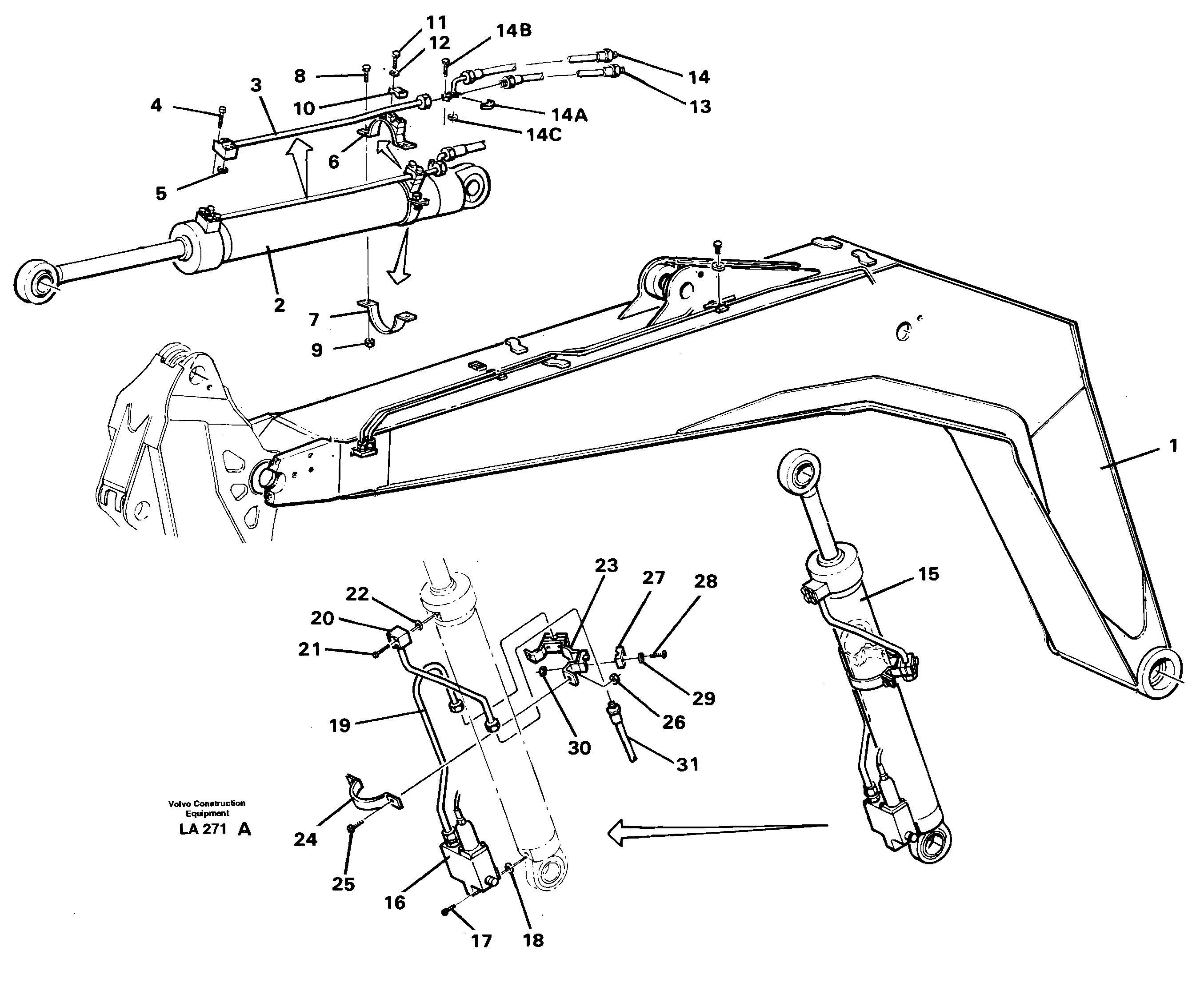 Схема запчастей Volvo EW150C - 58673 Cylinder hydraulics, backhoe boom 4.90 M EW150C SER NO 689-