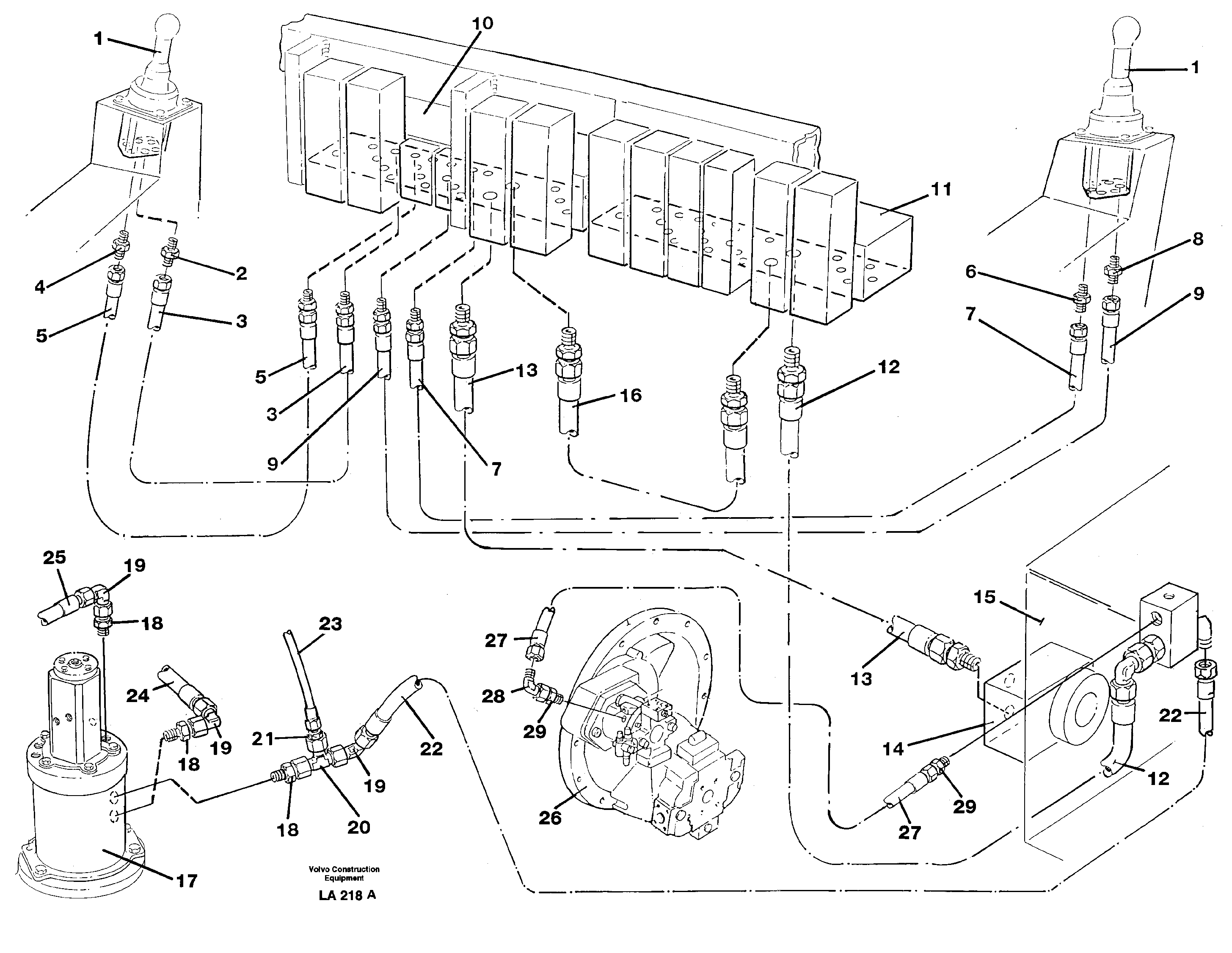 Схема запчастей Volvo EW150C - 37950 Servo pressure hydraulicsand tank back-flow lines EW150C SER NO 689-