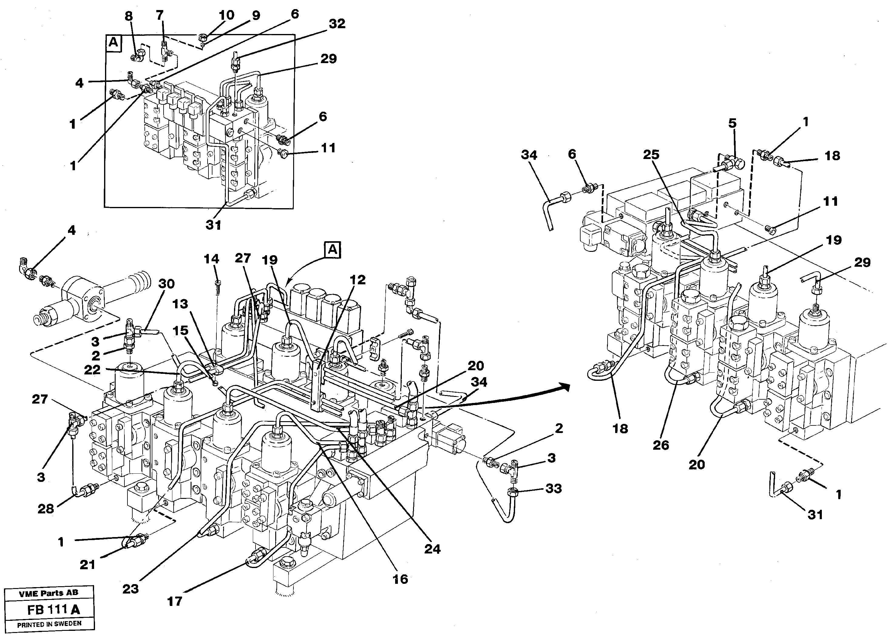 Схема запчастей Volvo EW230B - 100599 Main valve assembly, tubes connections EW230B ?KERMAN ?KERMAN EW230B