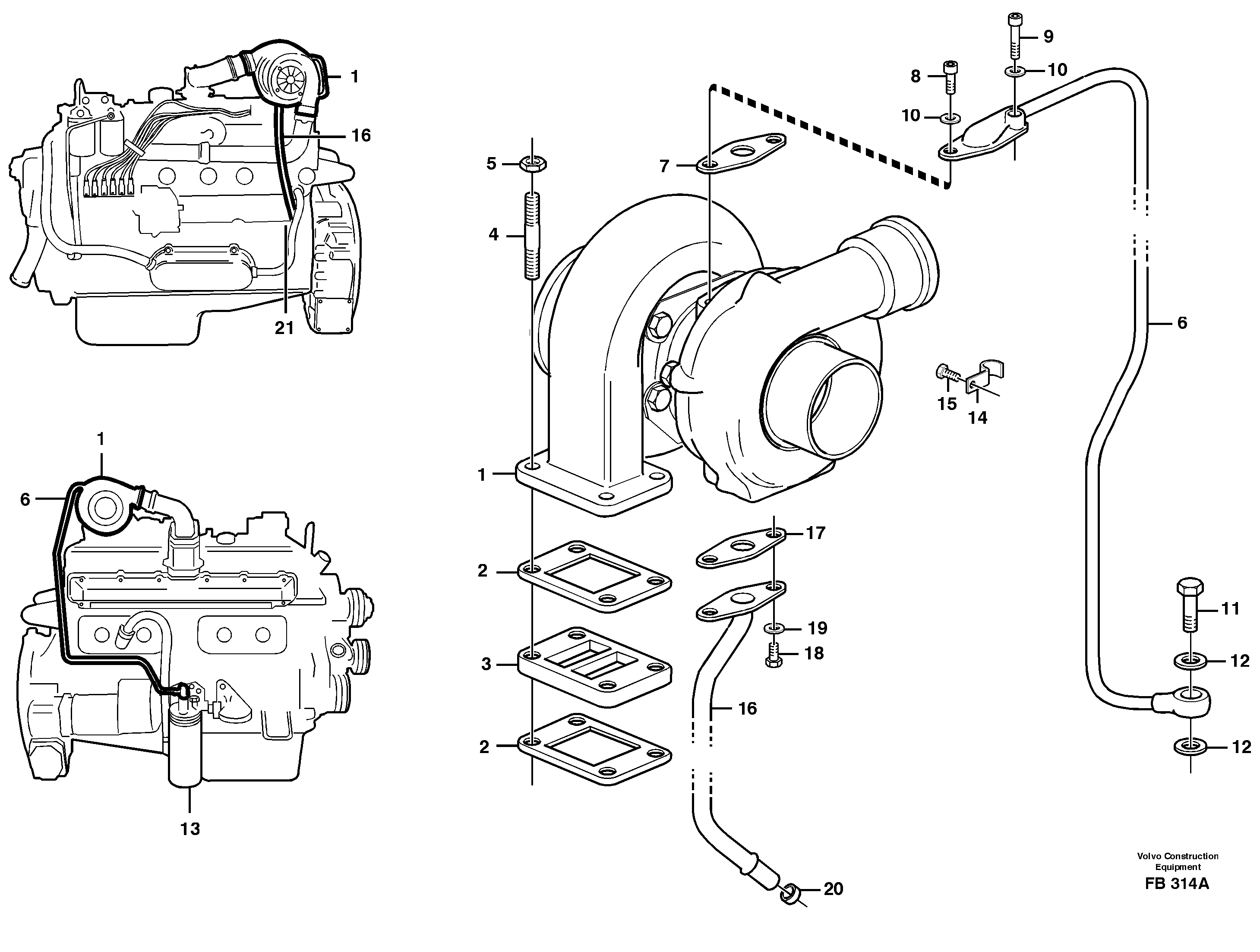 Схема запчастей Volvo EW230B - 59409 Турбокомпрессор (турбина) с установочными деталями EW230B ?KERMAN ?KERMAN EW230B