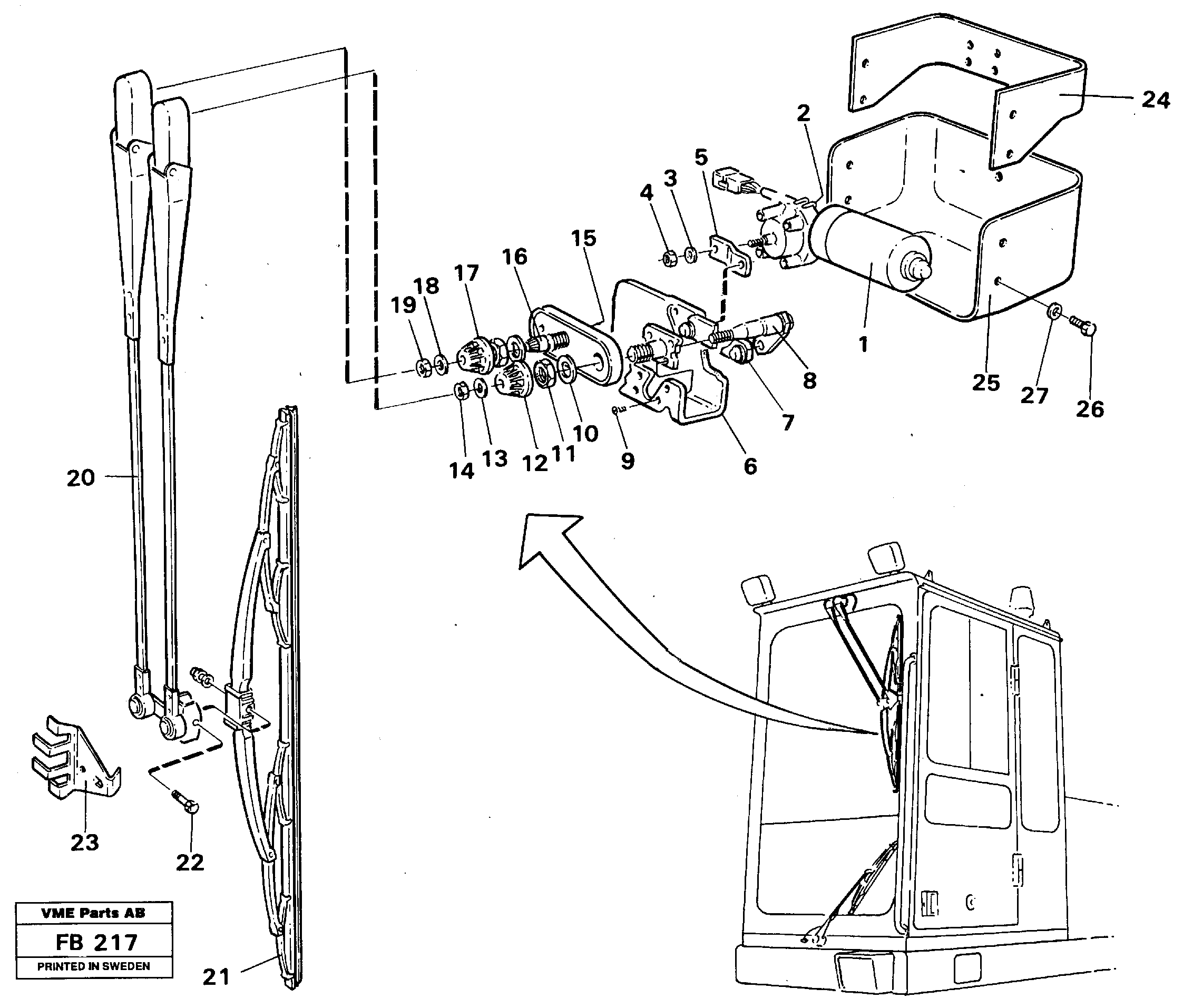 Схема запчастей Volvo EW230B - 7695 Windscreen wiper, upper EW230B ?KERMAN ?KERMAN EW230B