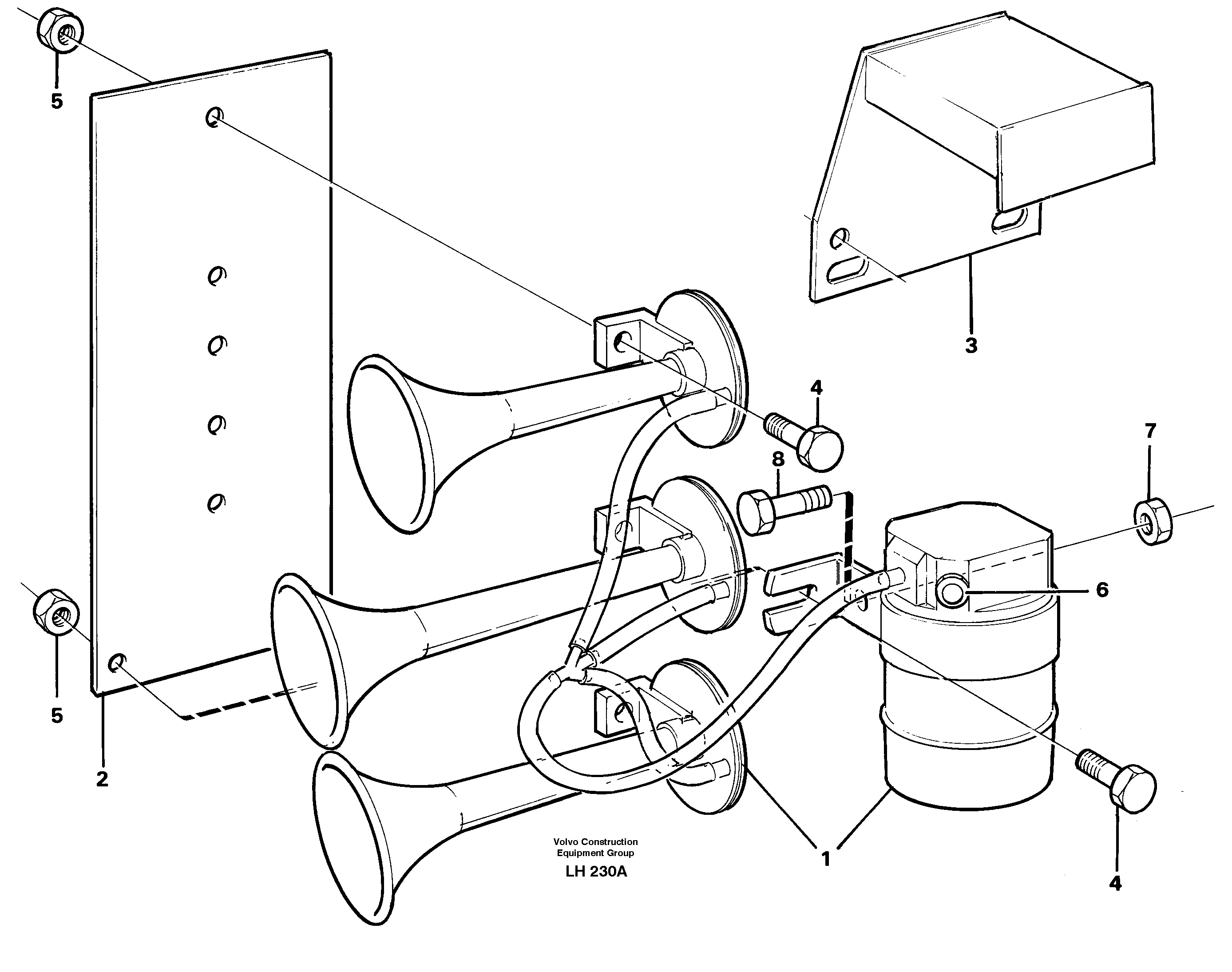 Схема запчастей Volvo EW230B - 52825 Compressor horn EW230B SER NO 1736-