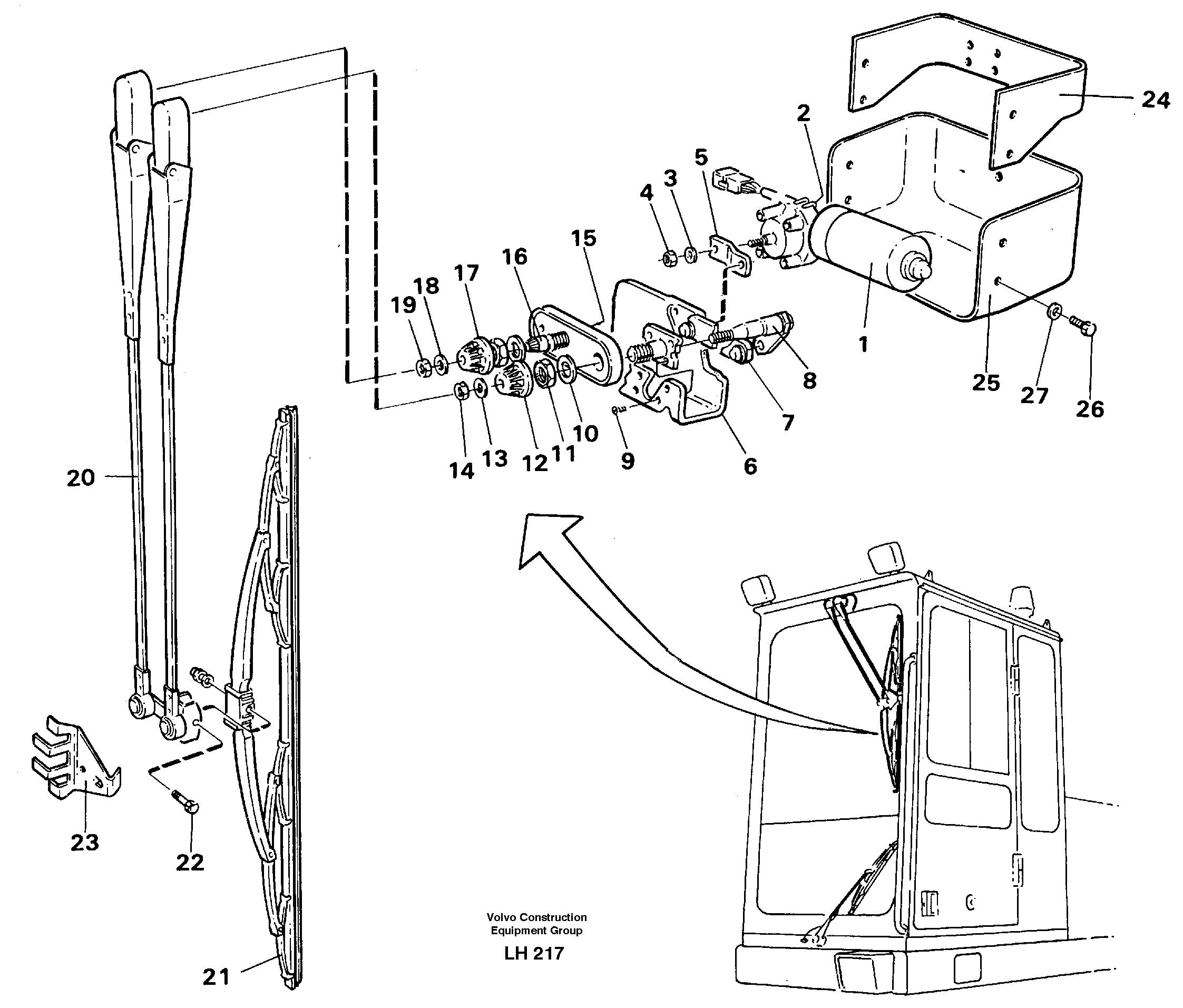 Схема запчастей Volvo EW230B - 11859 Windscreen wiper, upper EW230B SER NO 1736-