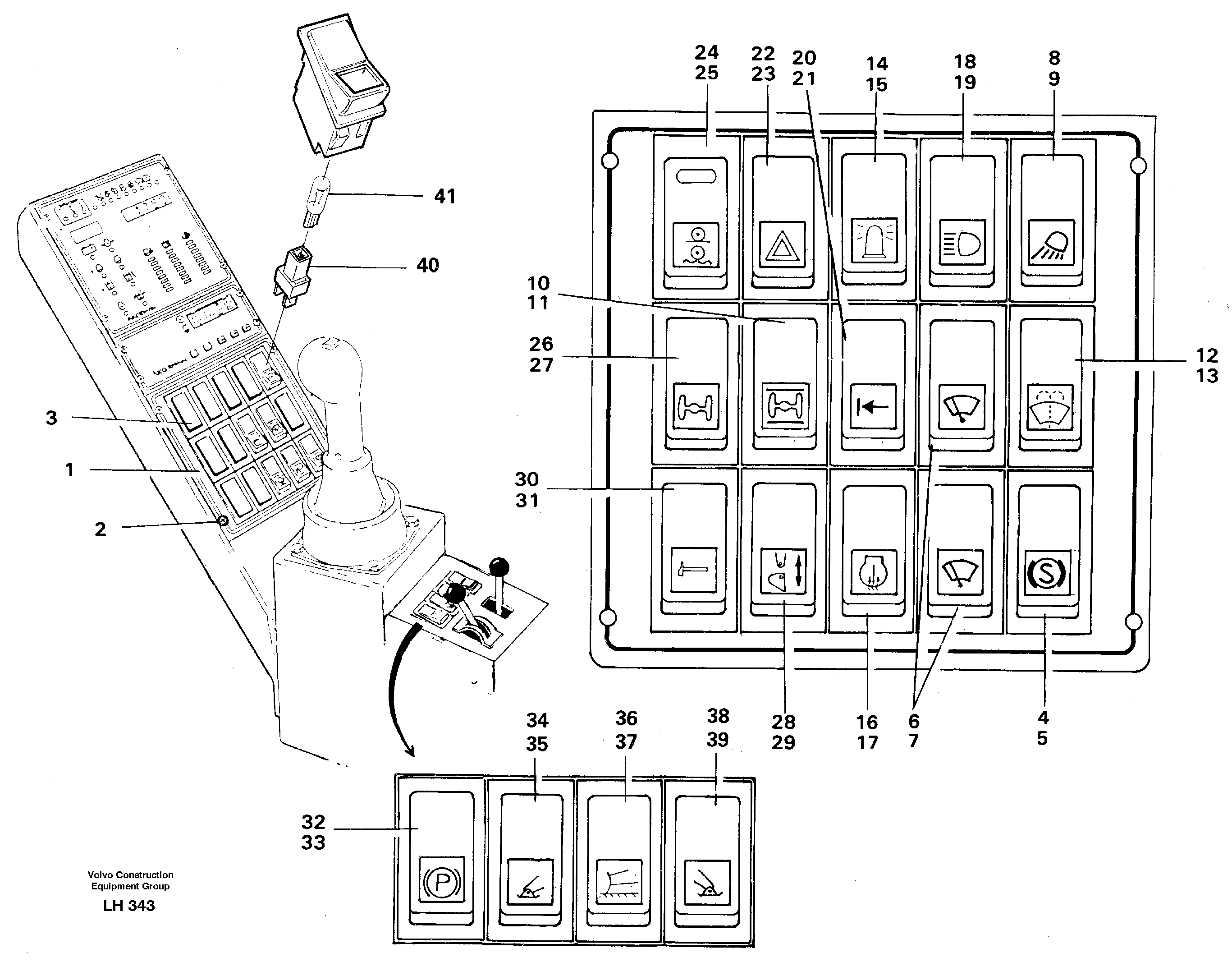 Схема запчастей Volvo EW230B - 40833 Toggle switch panel EW230B SER NO 1736-