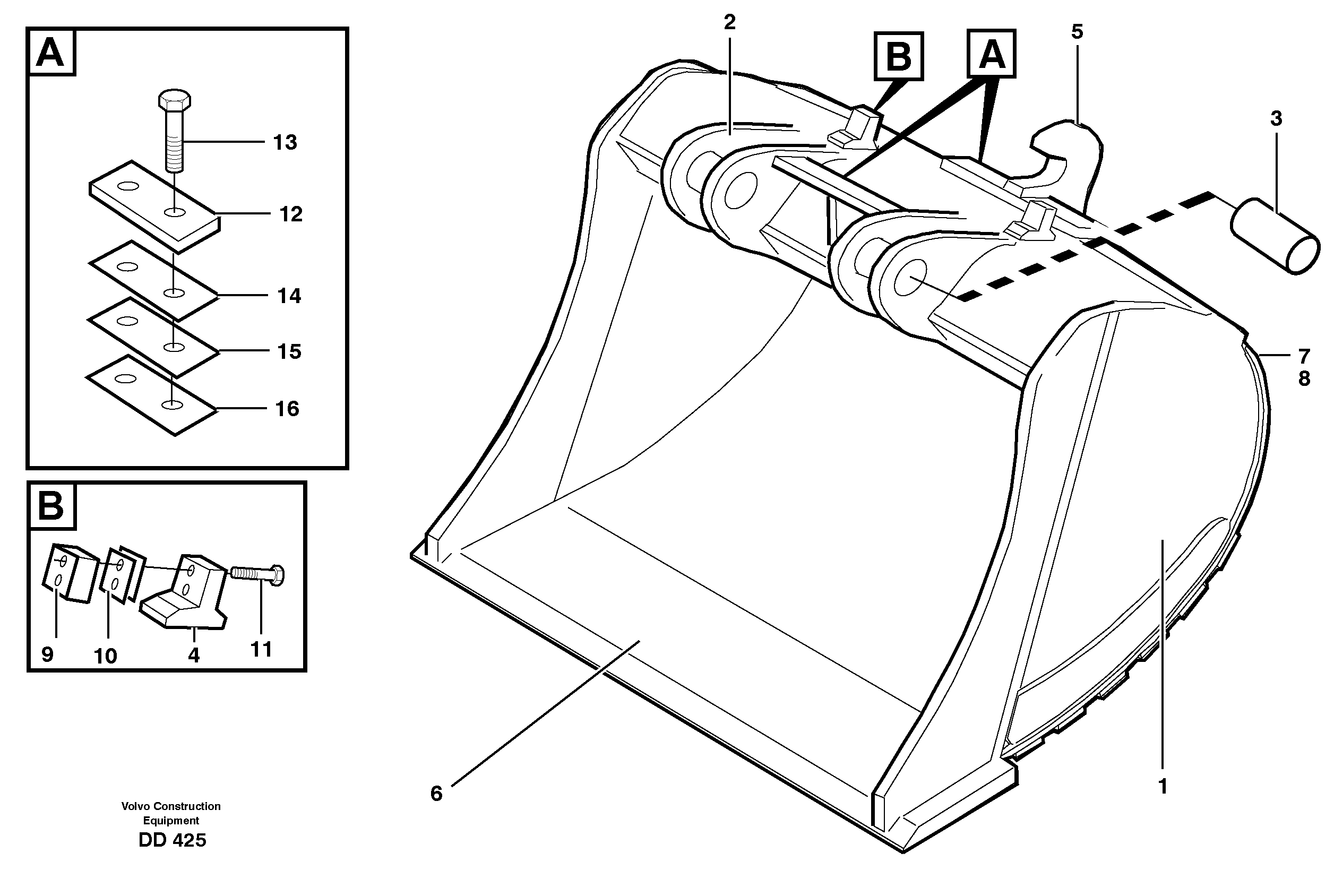 Схема запчастей Volvo EC620 - 34075 Buckets for quickfit, S3 ATTACHMENTS ATTACHMENTS BUCKETS