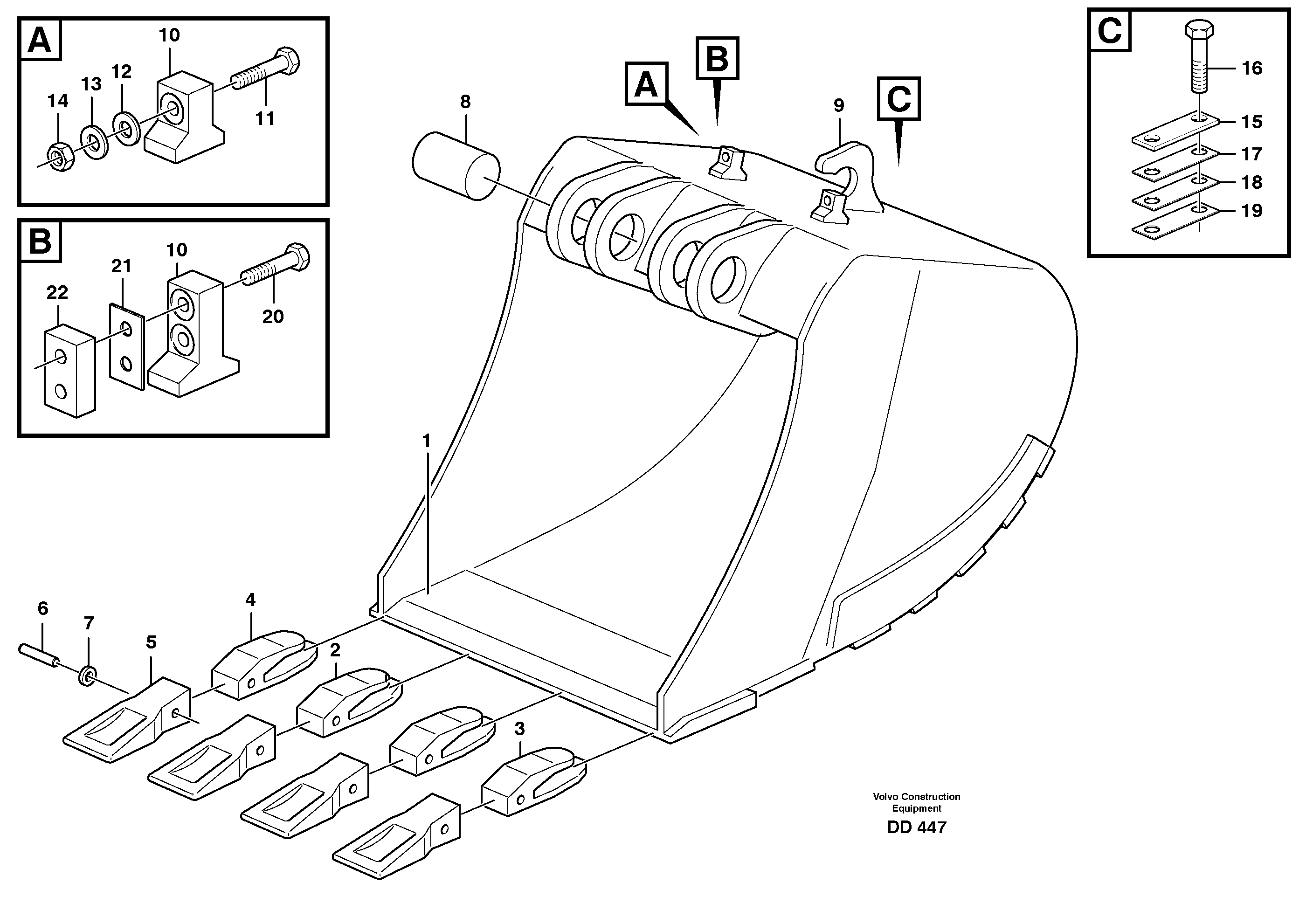Схема запчастей Volvo EC620 - 96429 Buckets for quickfit, S1 - S2 ATTACHMENTS ATTACHMENTS BUCKETS