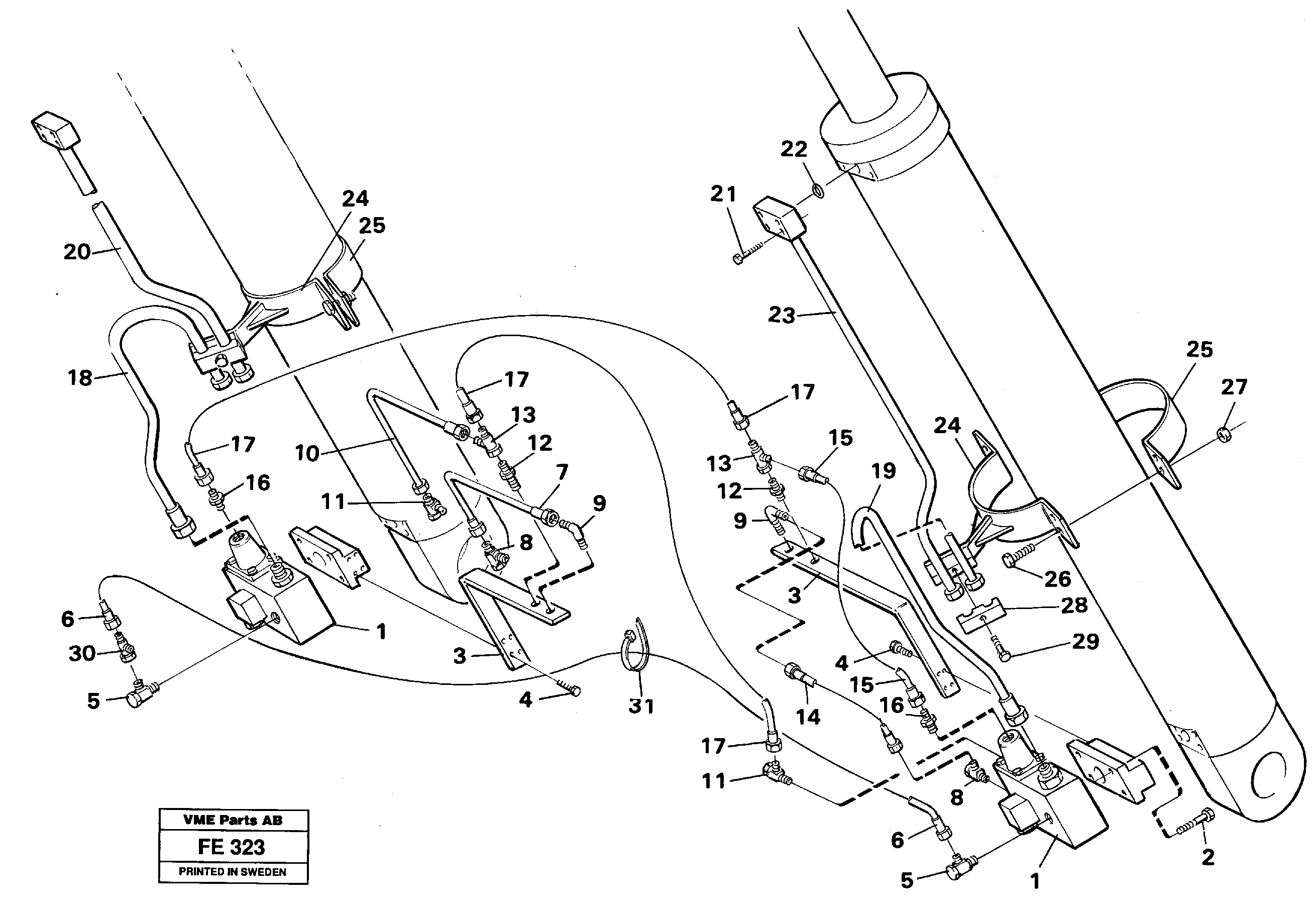 Схема запчастей Volvo EC620 - 31253 Hydraulic system, boom cylinder, front shovel equipment EC620 ?KERMAN ?KERMAN EC620 SER NO - 445
