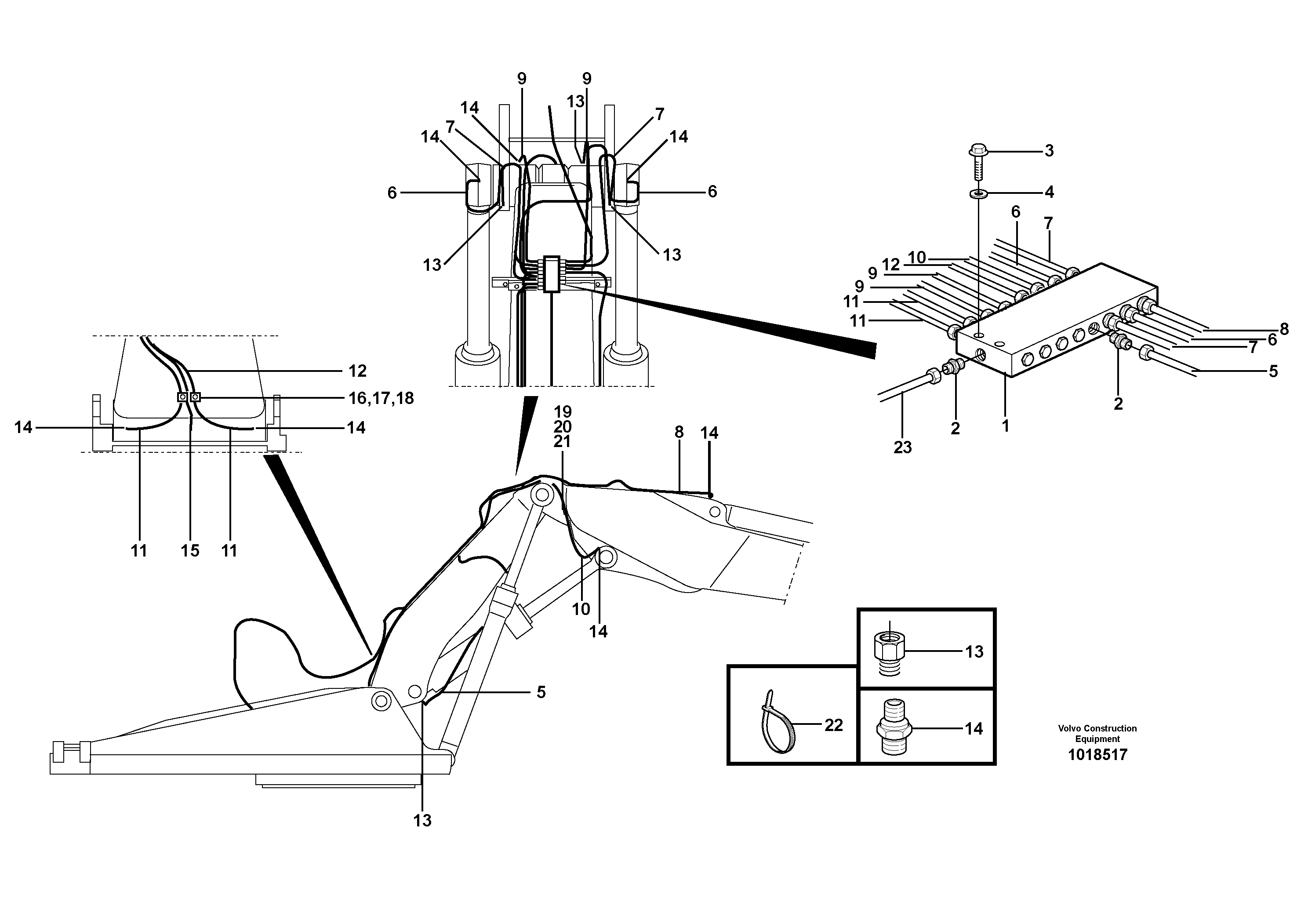 Схема запчастей Volvo EW200B - 15033 Central lubrication, adjustable boom EW200B