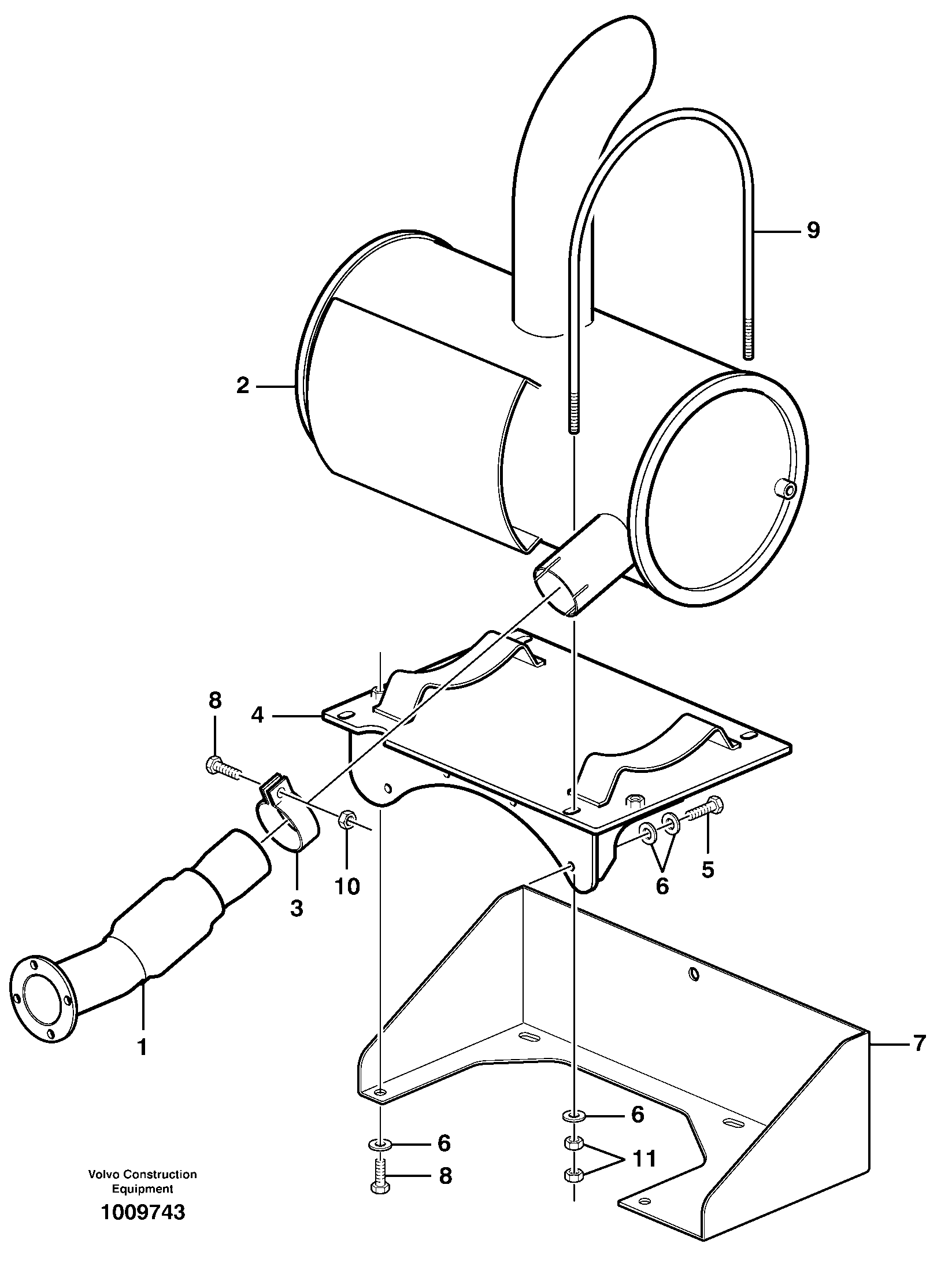 Схема запчастей Volvo EW200B - 16458 Exhaust system, silencer EW200B