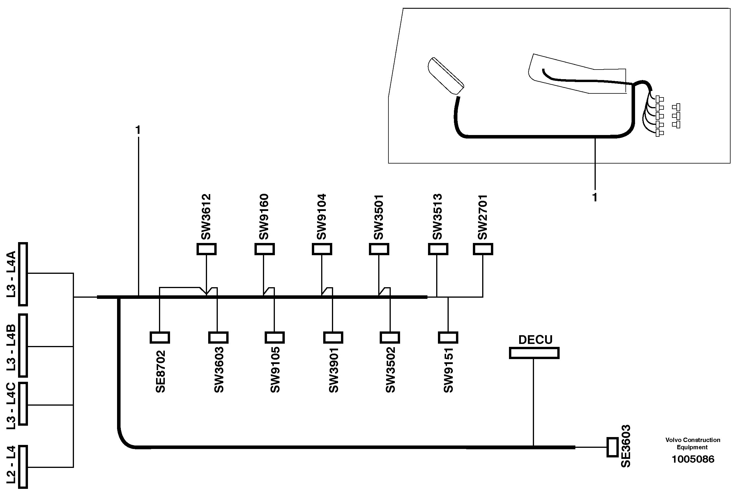 Схема запчастей Volvo EW200B - 31065 Cable harness, L4 EW200B