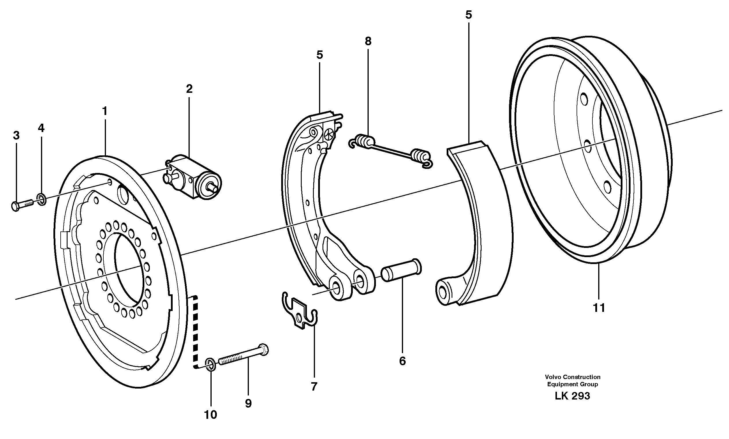 Схема запчастей Volvo EW200B - 29578 Drum brake, rear EW200B