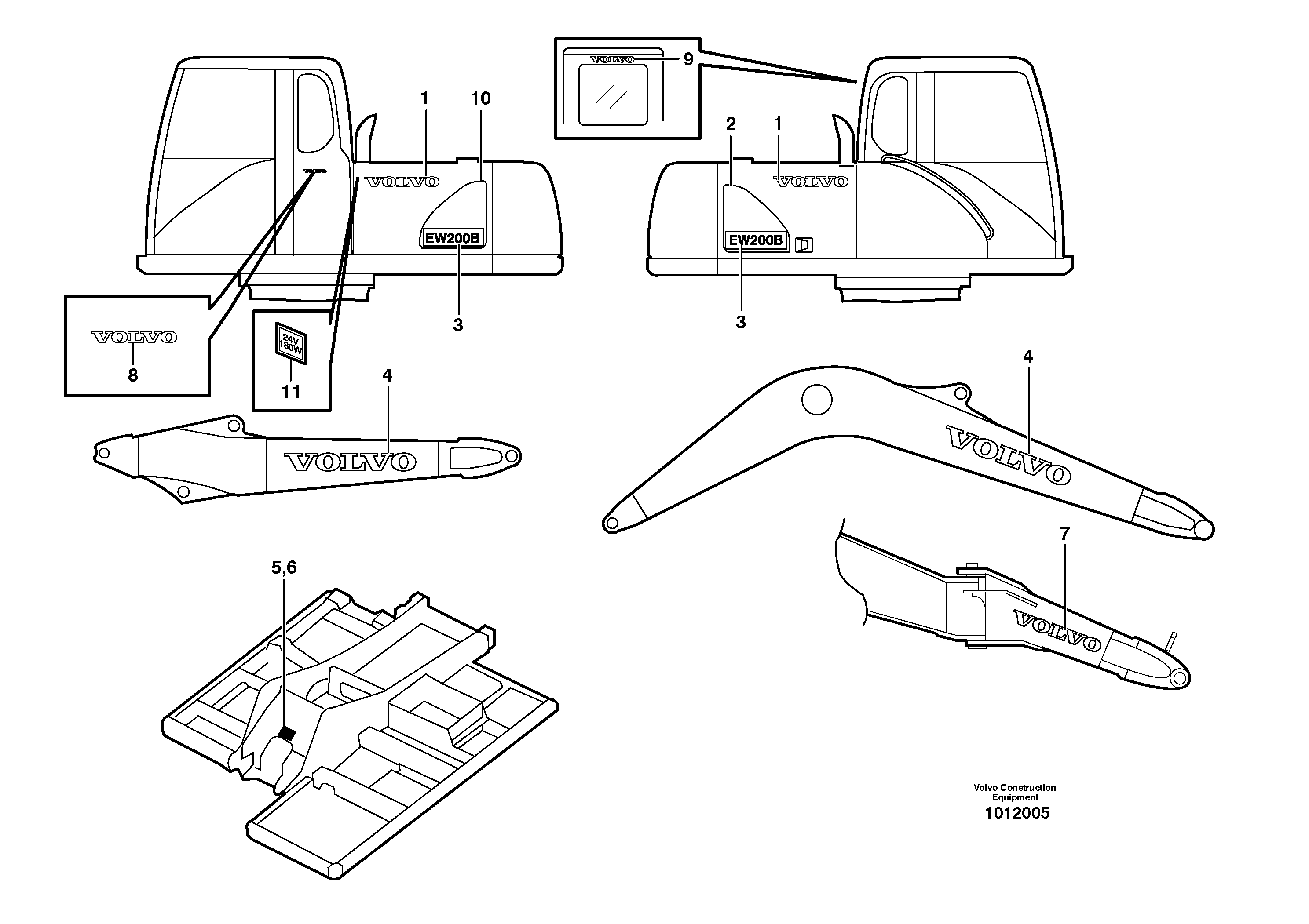 Схема запчастей Volvo EW200B - 11484 Stripes, outer location EW200B