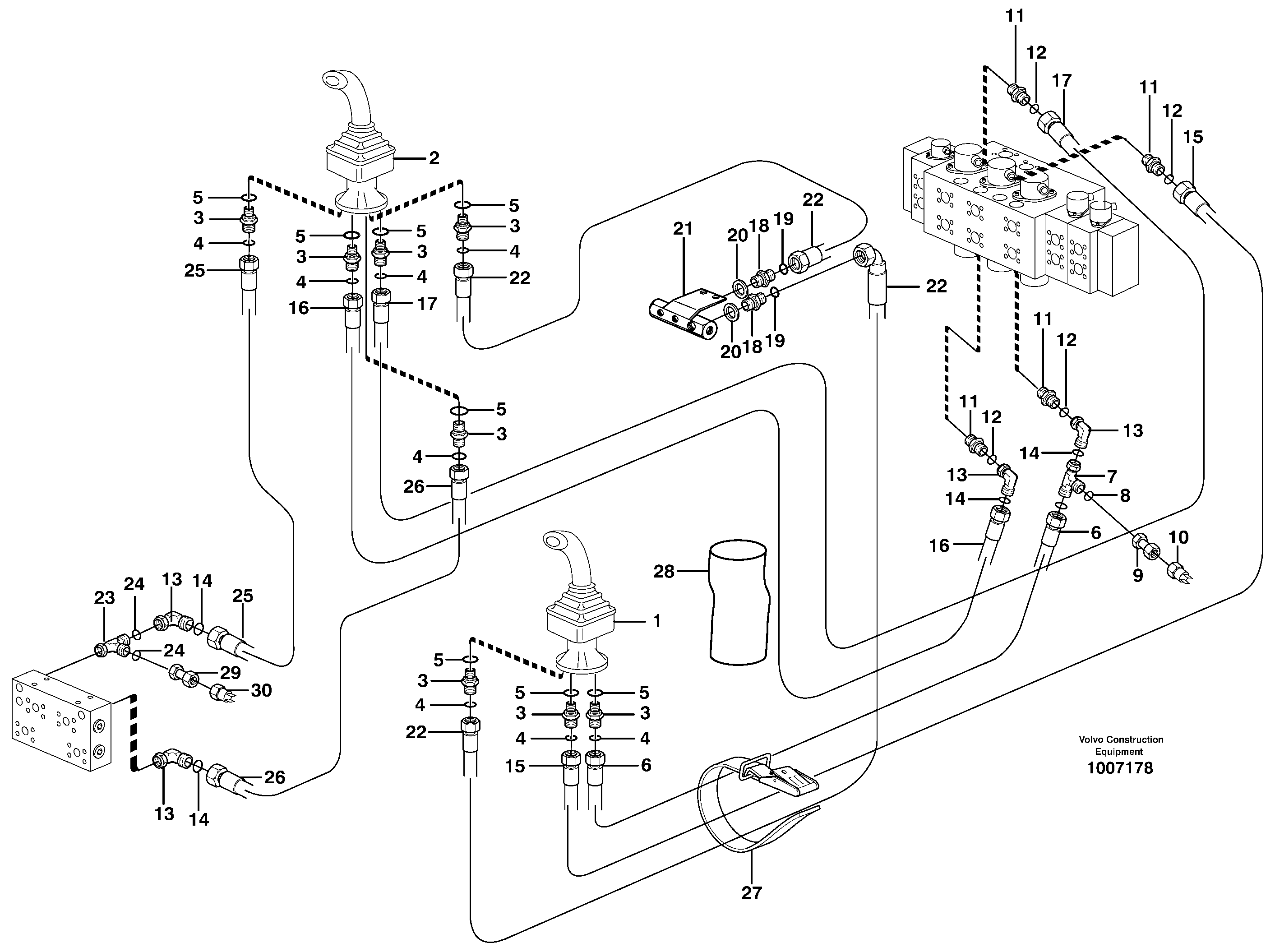 Схема запчастей Volvo EW200B - 13862 Servo hydraulics, boom, dipper arm EW200B