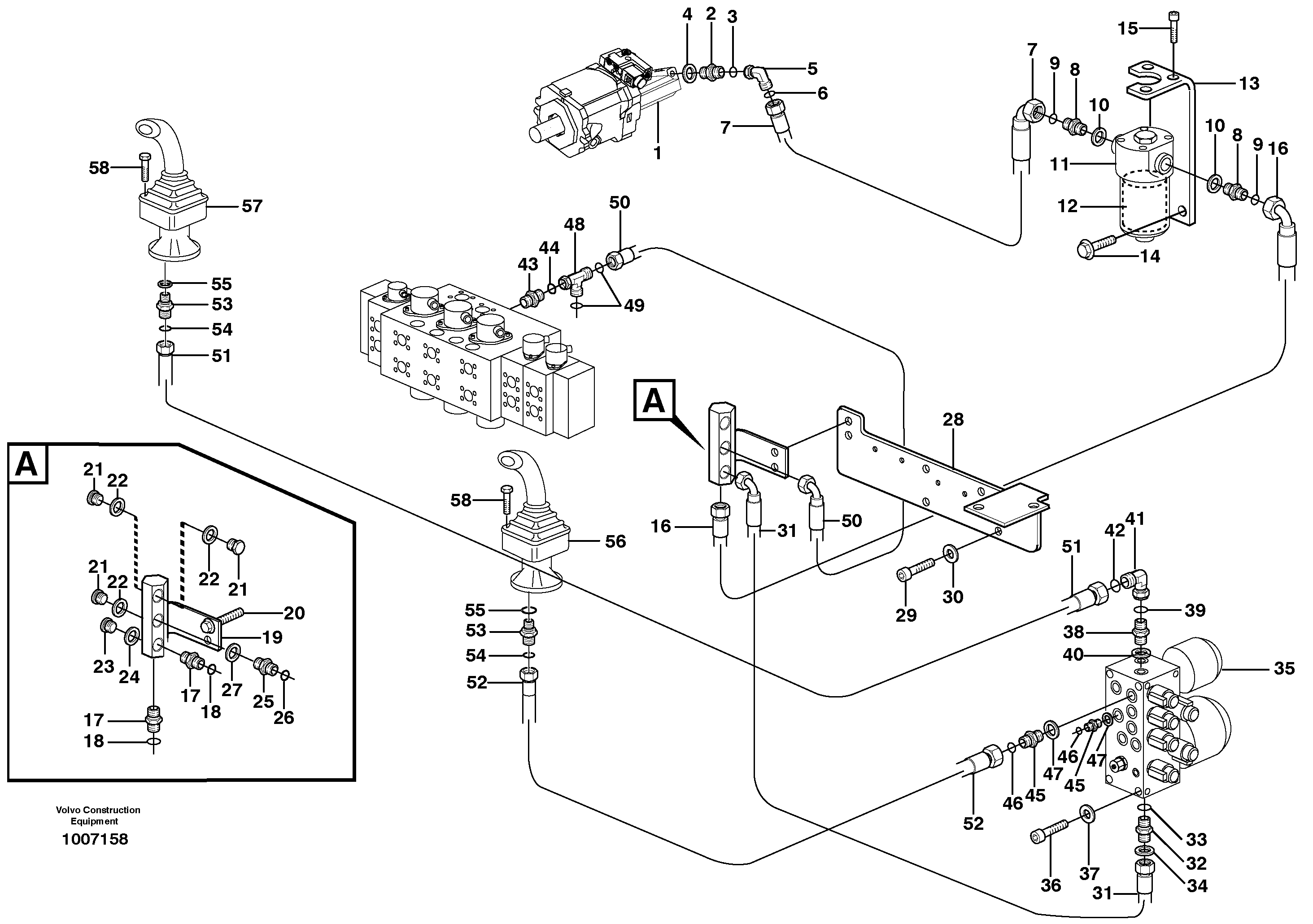 Схема запчастей Volvo EW200B - 20084 Servo-system: Feed lines EW200B