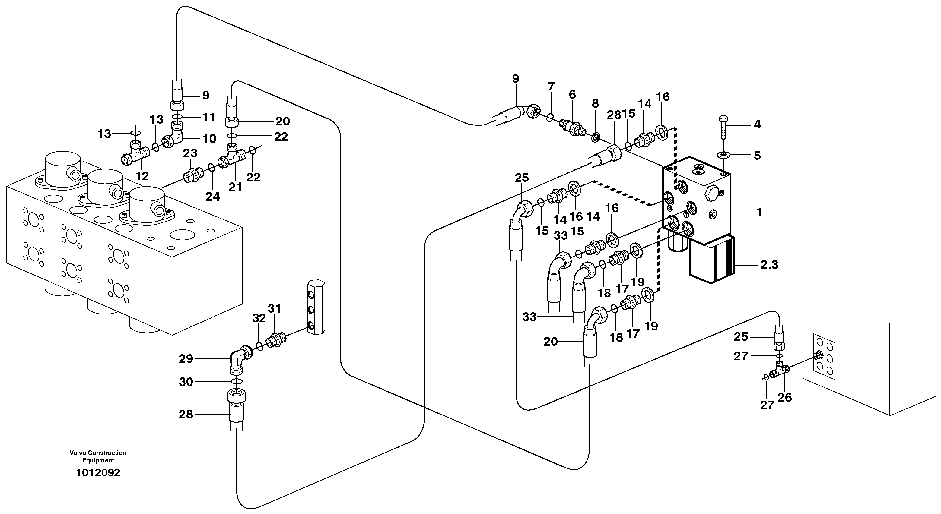 Схема запчастей Volvo EW200B - 22086 Servo-system: Hydr. quick fit equipm. on mono boom EW200B