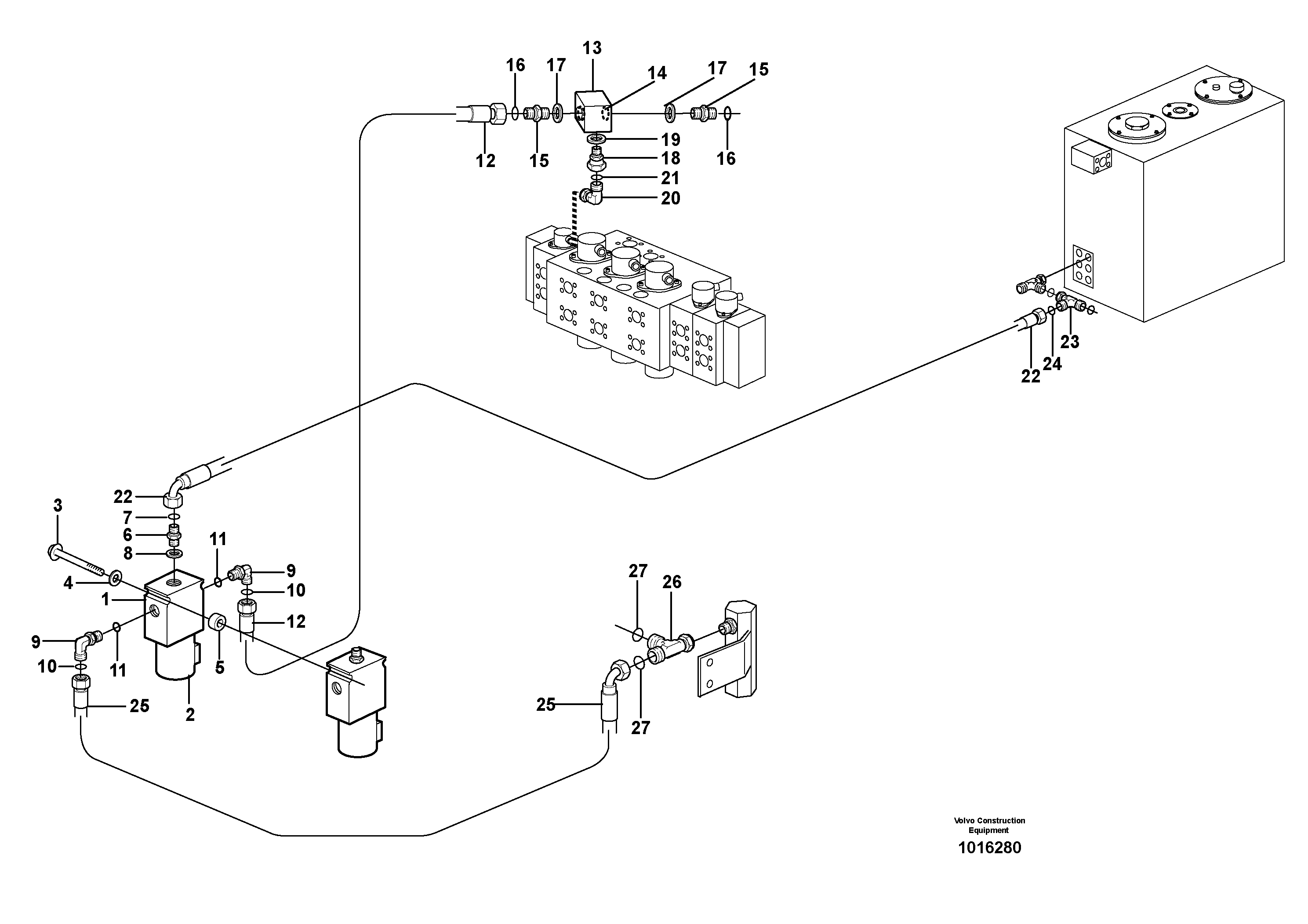 Схема запчастей Volvo EW200B - 59955 Hydraulic function, X1. Control 2s/w EW200B
