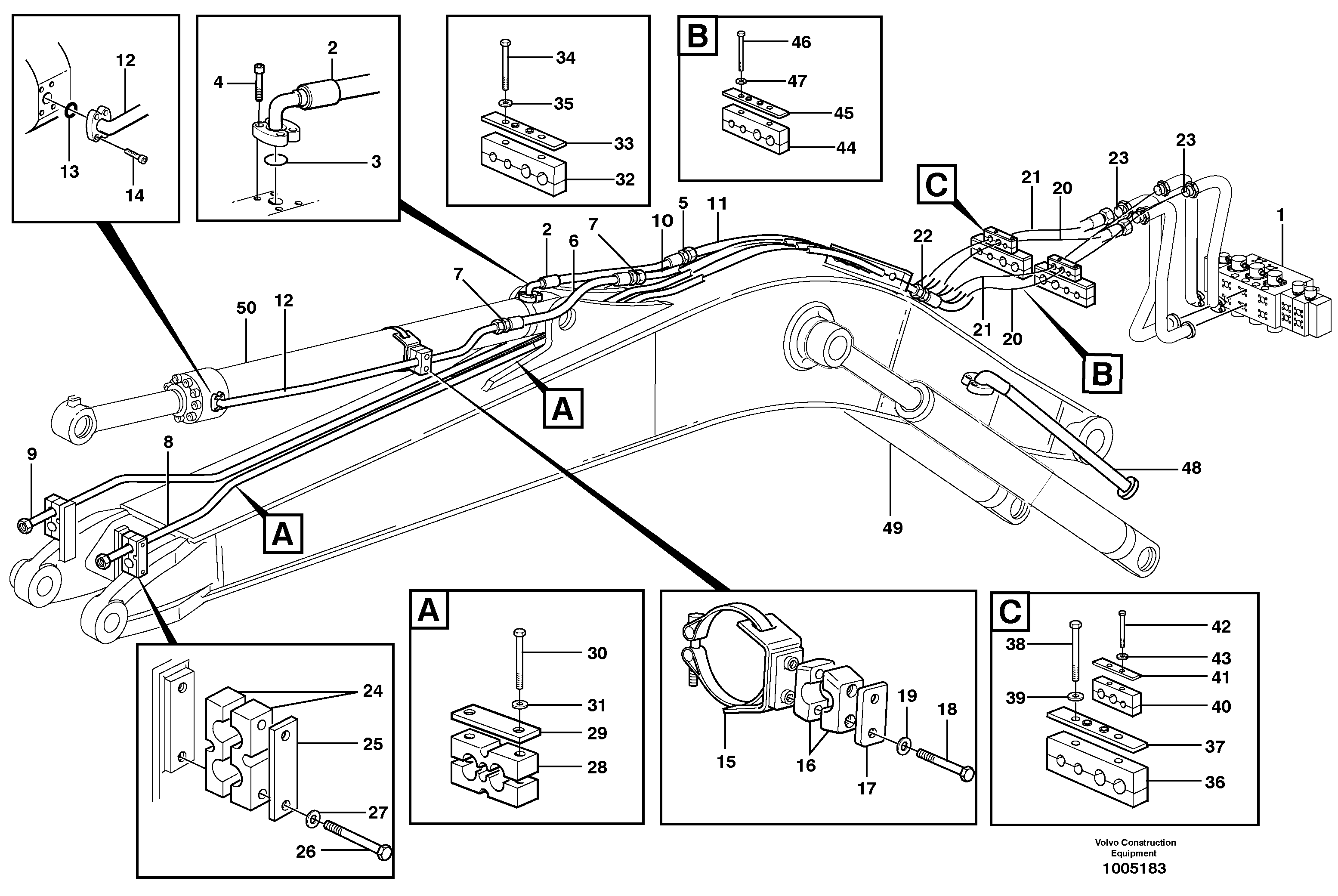 Схема запчастей Volvo EW200B - 8182 Hydraulic system, mono boom EW200B