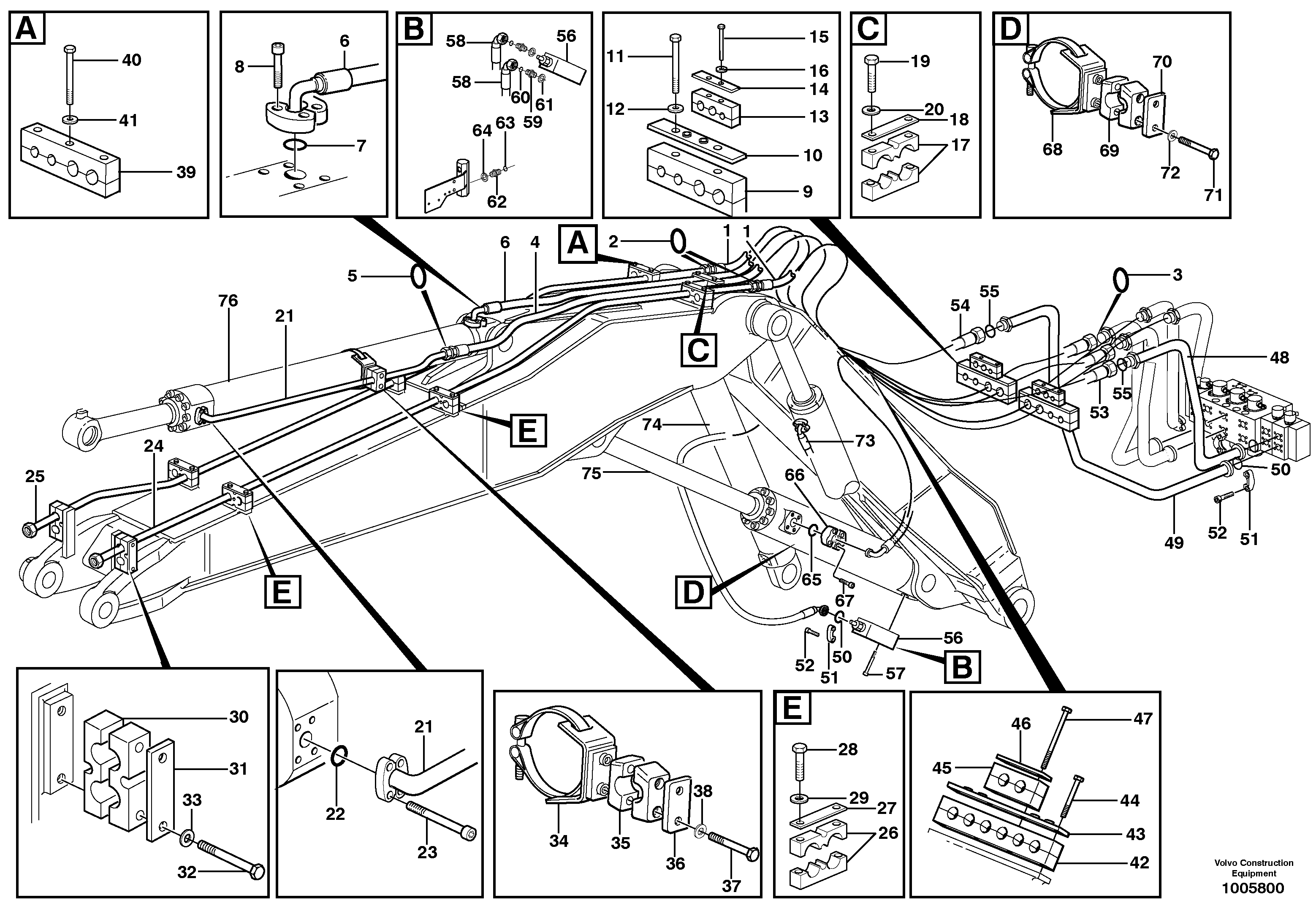 Схема запчастей Volvo EW200B - 8183 Hydraulic system adjustable boom EW200B