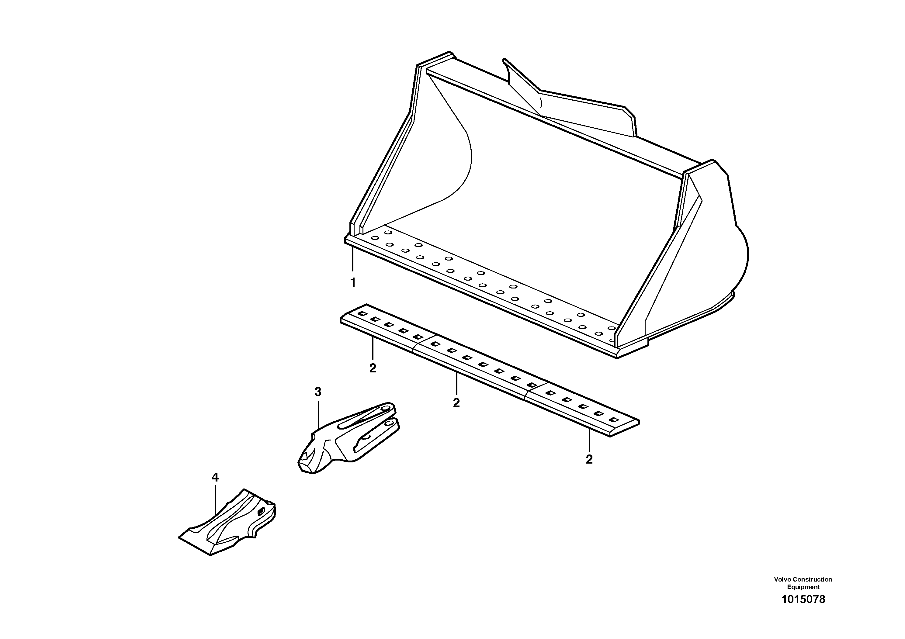 Схема запчастей Volvo EW200B - 20580 Bucket, straight lip, alt. edge savers or teeth ATTACHMENTS ATTACHMENTS BUCKETS