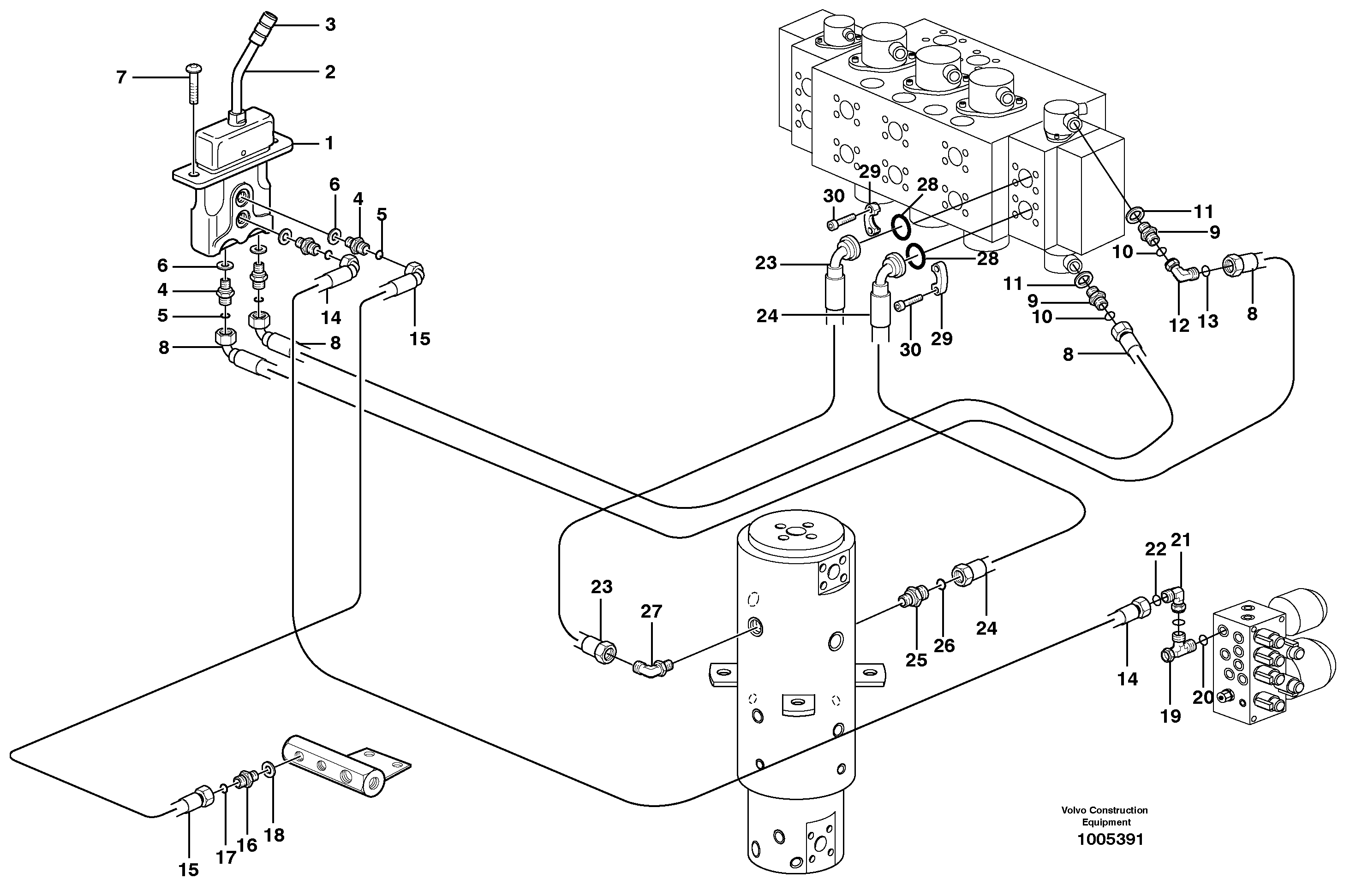 Схема запчастей Volvo EW200B - 7650 Hydraulic system for stabilisors, upper section EW200B