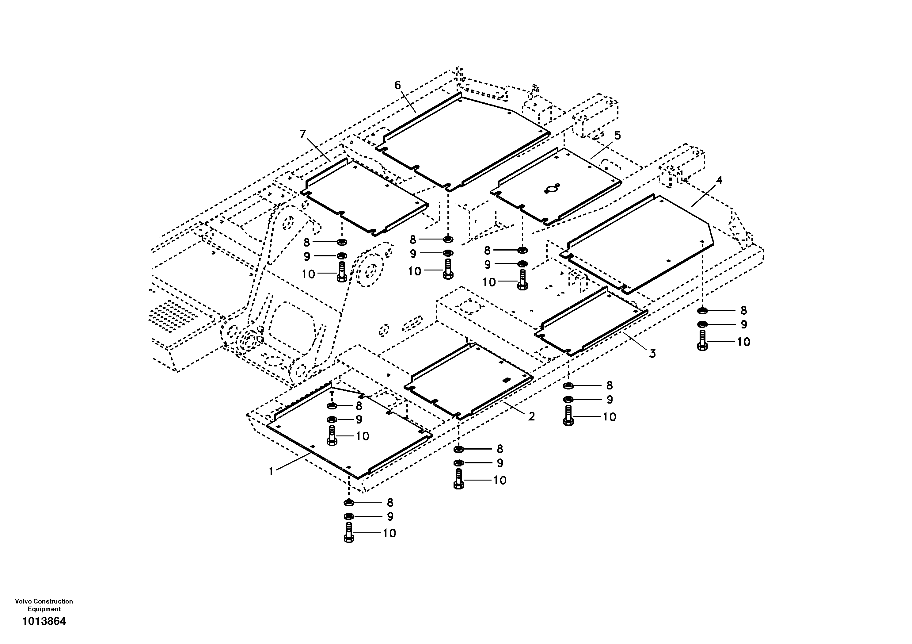 Схема запчастей Volvo EW145B - 22886 Hatches under engine, hydr.pumps, cooler, m.valve and fuel tank EW145B