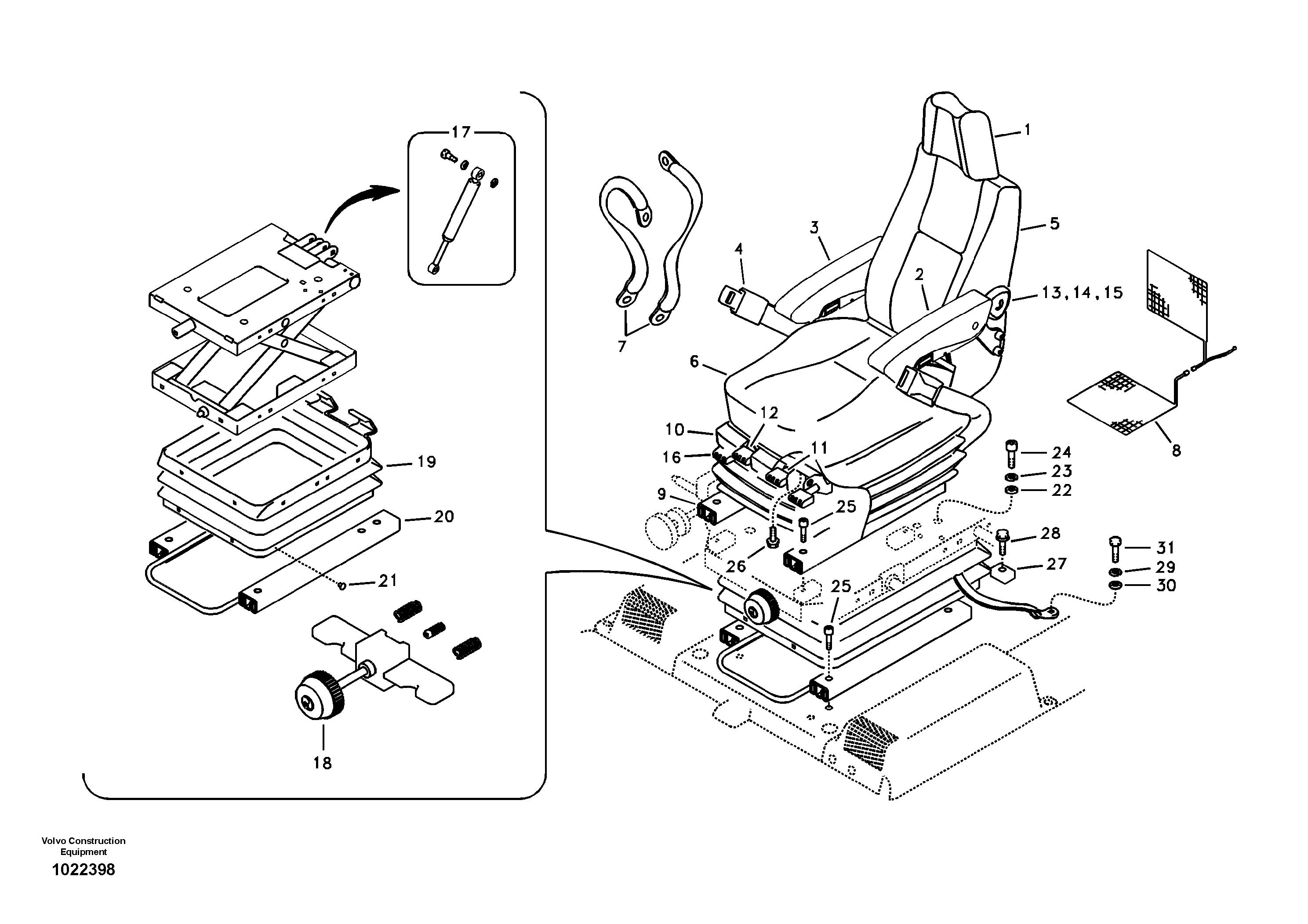 Схема запчастей Volvo EW145B - 55574 Operator seat with fitting parts EW145B