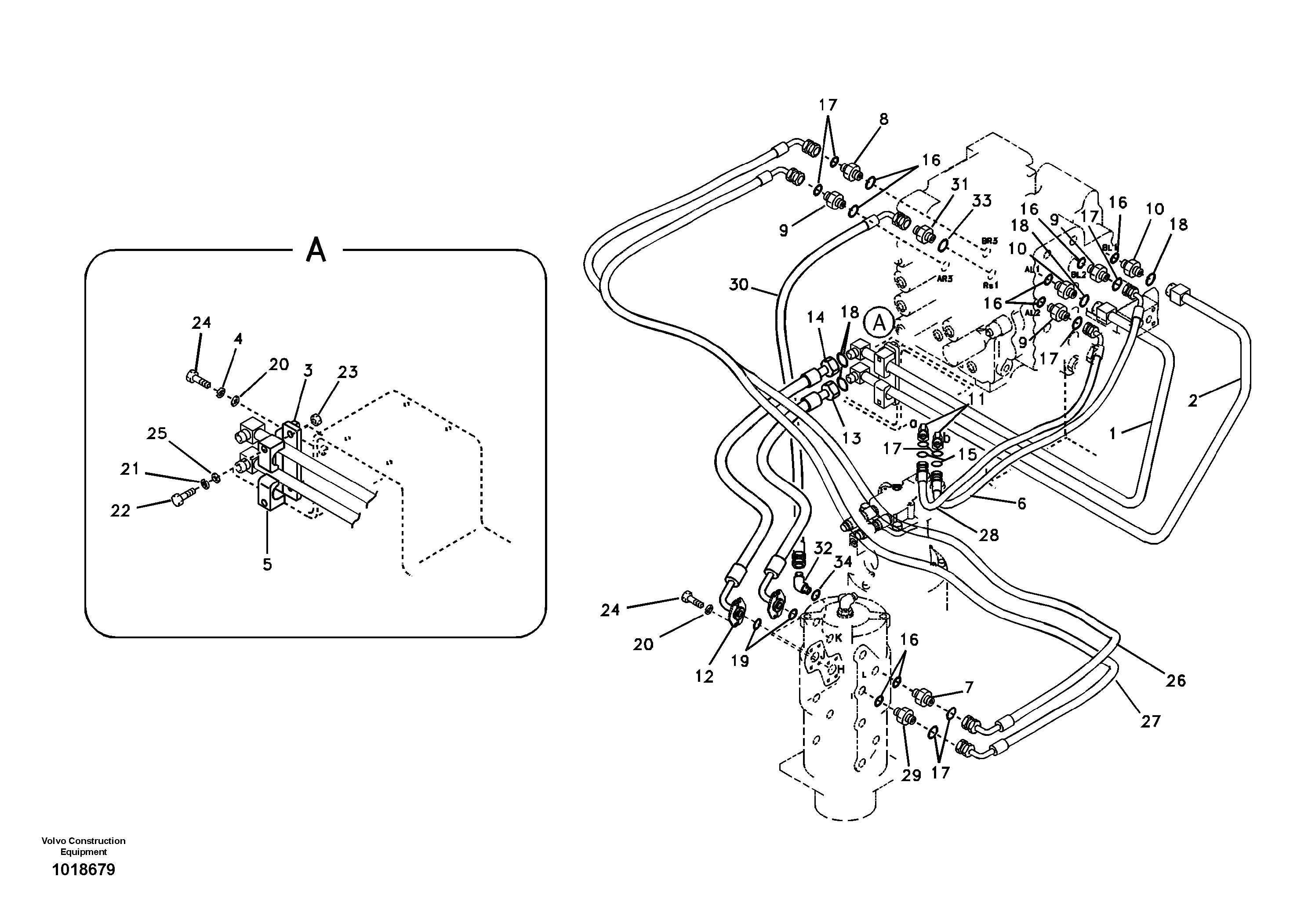 Схема запчастей Volvo EW145B - 72674 Turning joint line, control valve to turning joint EW145B